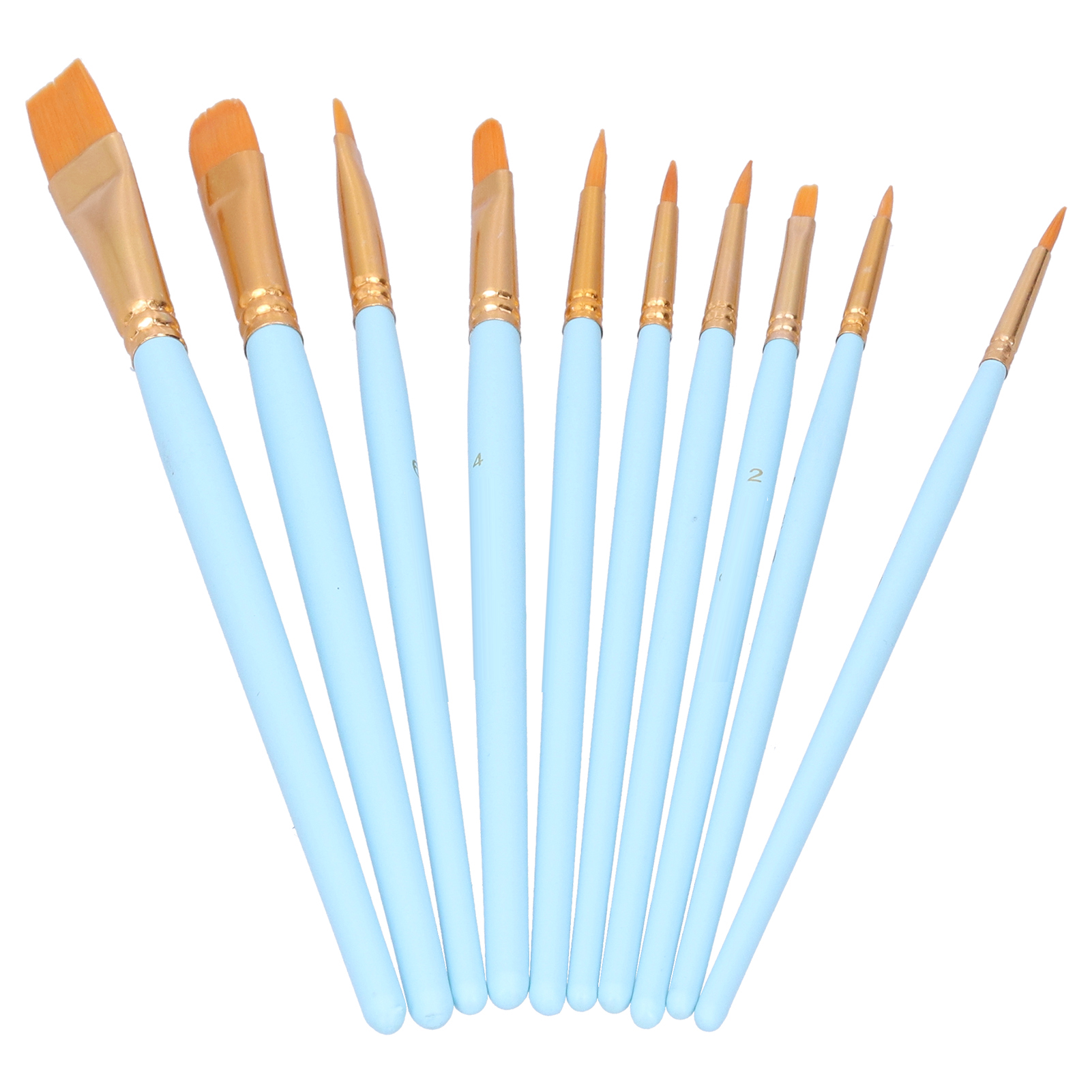 Set Mit 10 Pinseln Mit Holzgriffen, Nylonwolle, Gouache- Und Aquarellfarben Für Anfänger (101b - Himmelblau)