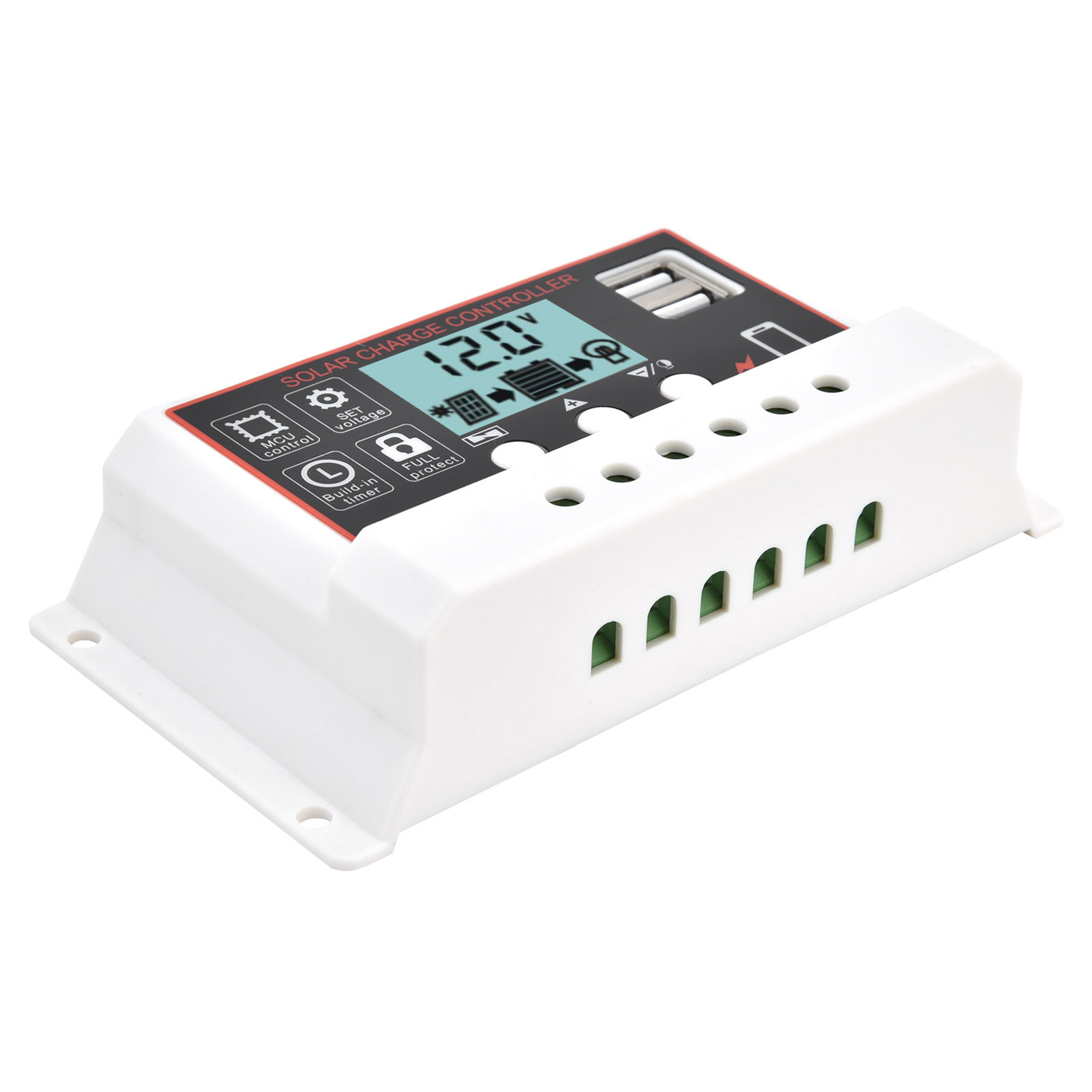 Intelligenter Solarmodul-laderegler Mit Zwei Usb-anschlüssen Für Batterien, 12v/24v 10a Pwm-lade- Und Entladesteuerung