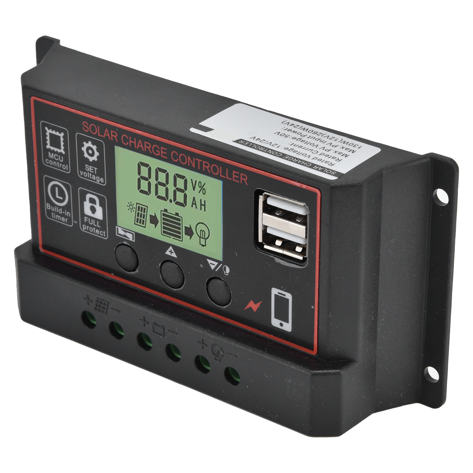 Intelligenter Laderegler, Zwei Usb-anschlüsse, Solarpanel, Pwm-ladesteuerung, 12/24 V 30 A-gerät