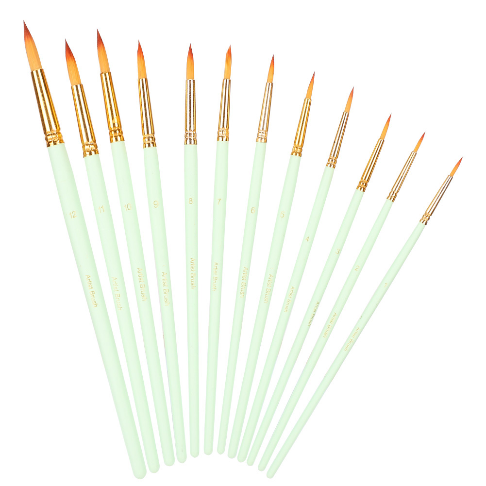 Set Mit 12 Nylon-künstlerpinseln, Künstlerbedarf, Stift Für Aquarell- Und Ölmalerei