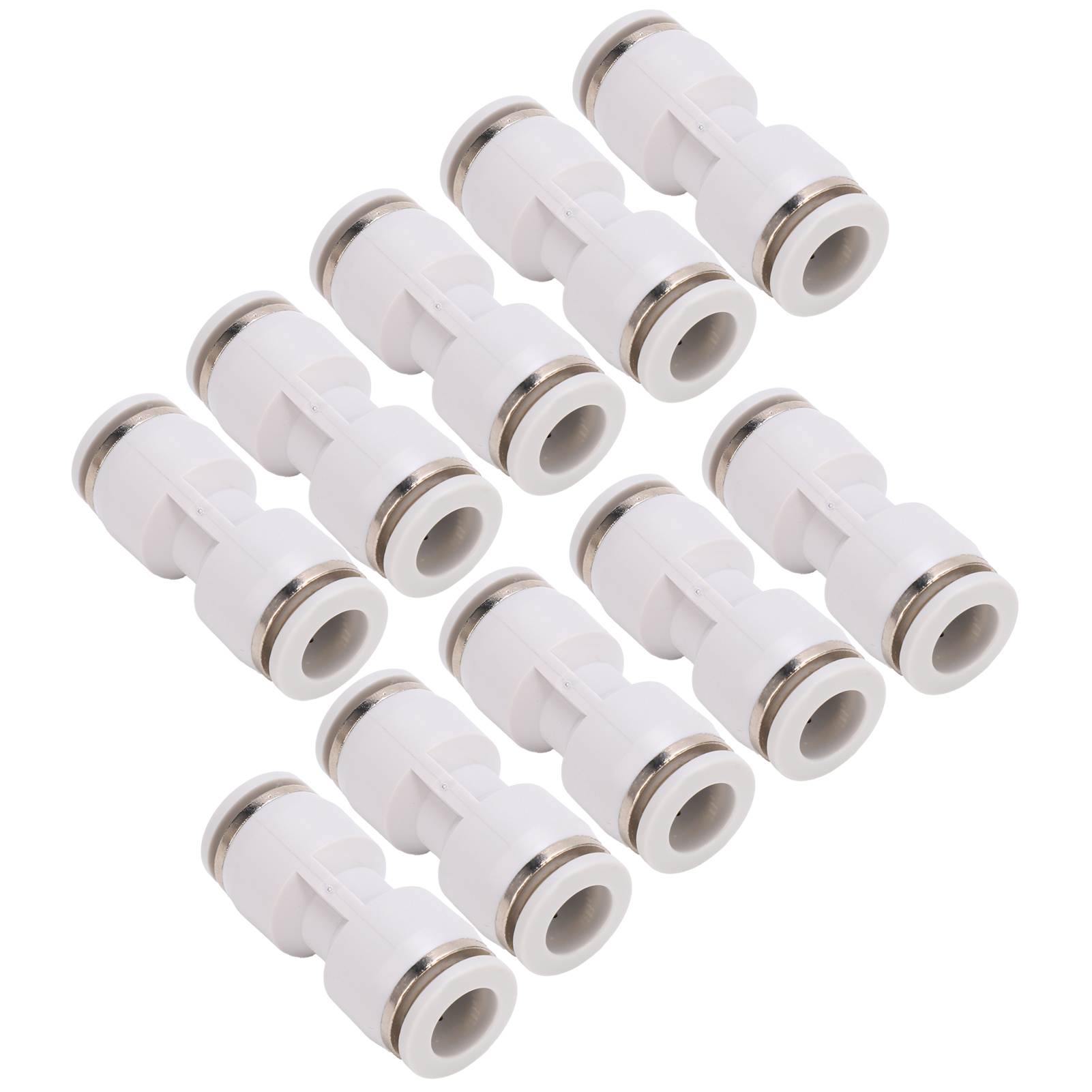 Packung Mit 10 Geraden Druckverschraubungen Für Luftschläuche, Schnellkupplungen Für Pneumatik, Weiß Pu-16