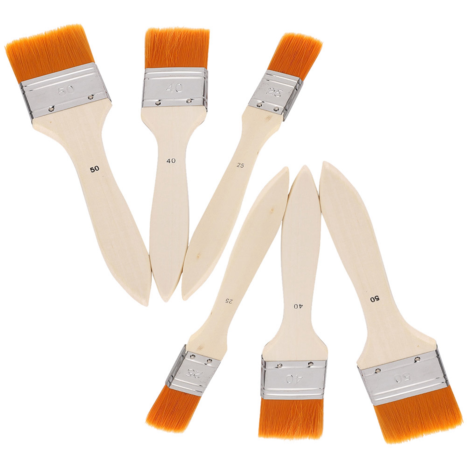 Set Mit 6 Pinseln Für Die Ölmalerei: Nylonborsten, Aluminiumrohr, Holzkörper.