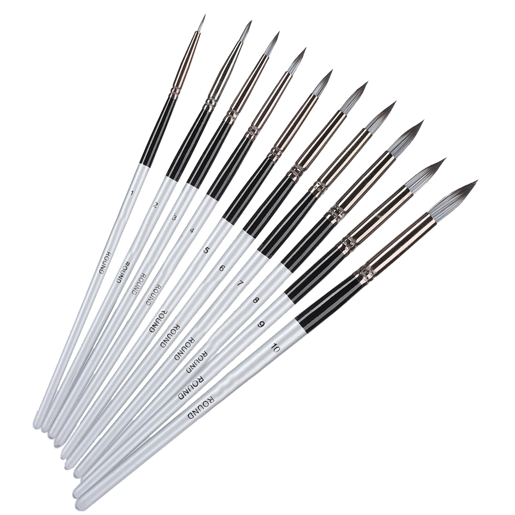Set Mit 10 Nylonpinseln Mit Holzgriffen Für Öl- Und Acrylmalerei