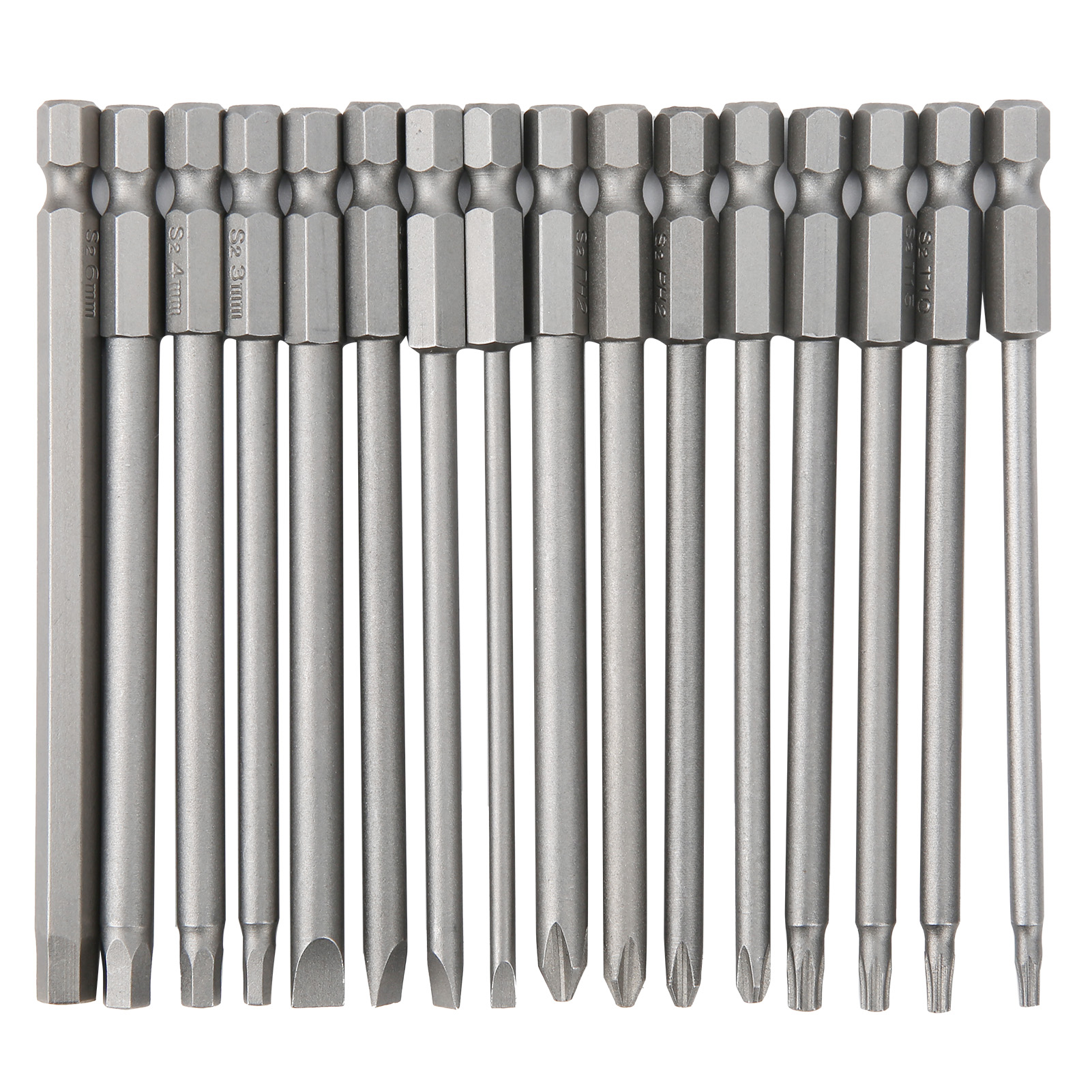 Set Mit 16 100-mm-schraubendreherbits: Sechskant, Kreuzschlitz, Schlitz, Hohl Und Pentalobe. Schraubendreherzubehör.