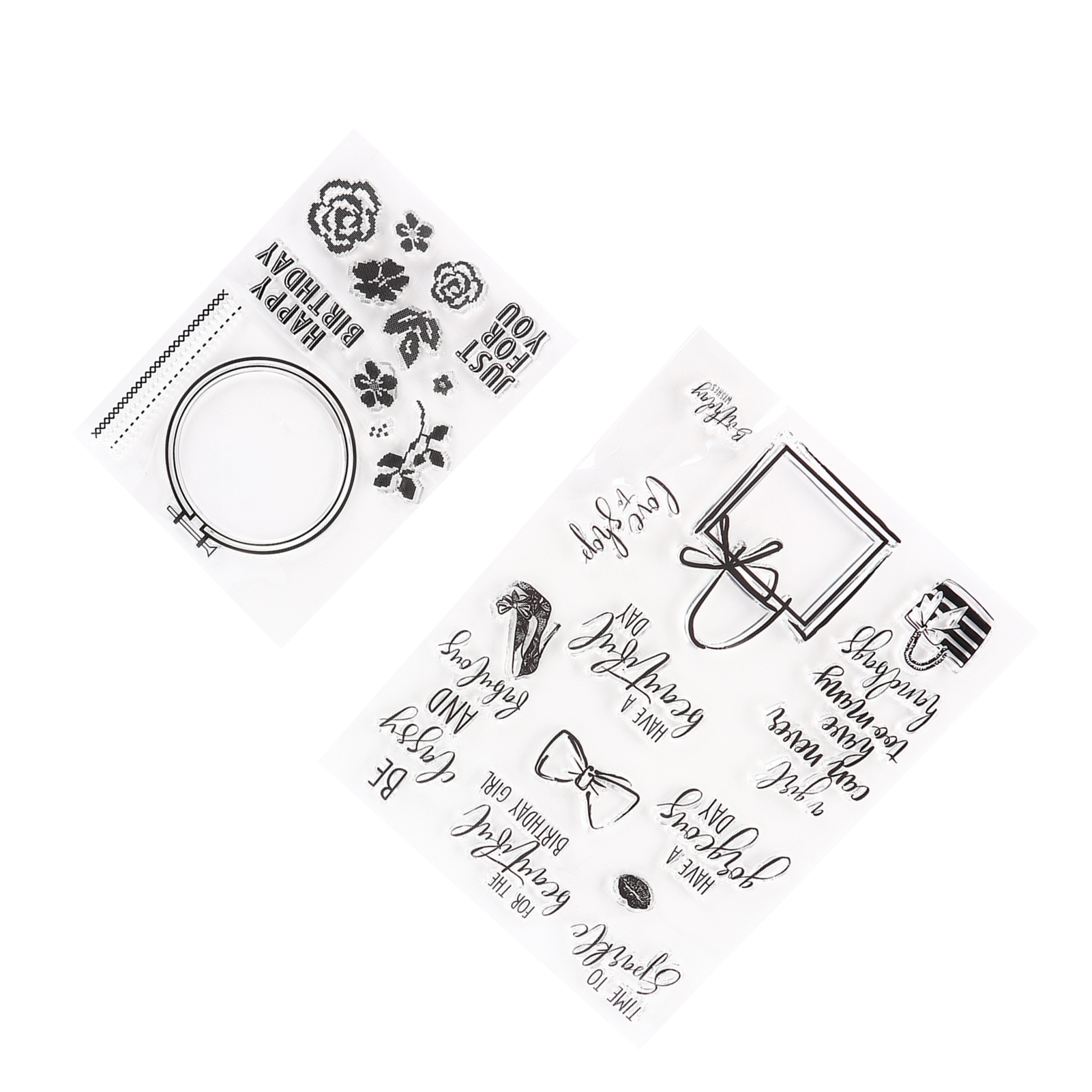 Set Mit 2 Recycelbaren Und Hypoallergenen Transparenten Stempeln Zum Basteln Von Karten Und Scrapbooking.