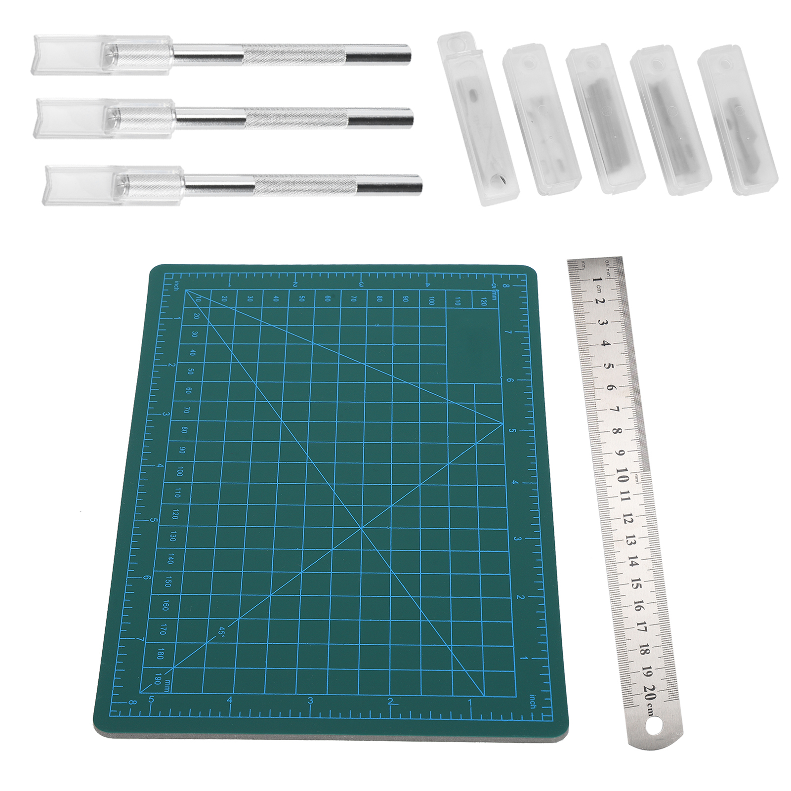 Bastelmesser-set, Inklusive Schneidematte, Griff, Klingen, Lineal Und Schablone Für Scrapbooking Und Andere Bastelarbeiten.