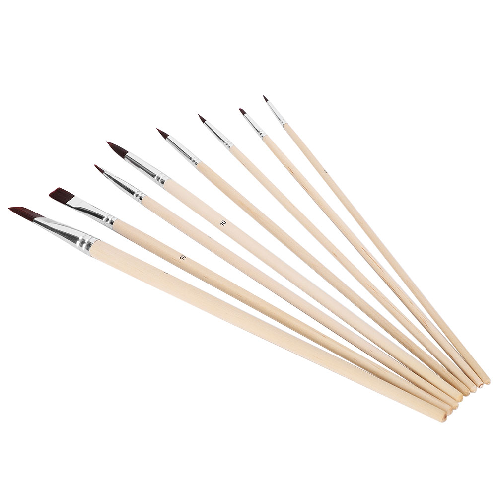 Set Mit 8 Flachen Nylonpinseln Für Aquarell-, Gouache-, Öl- Und Acrylfarben – Künstlerwerkzeug