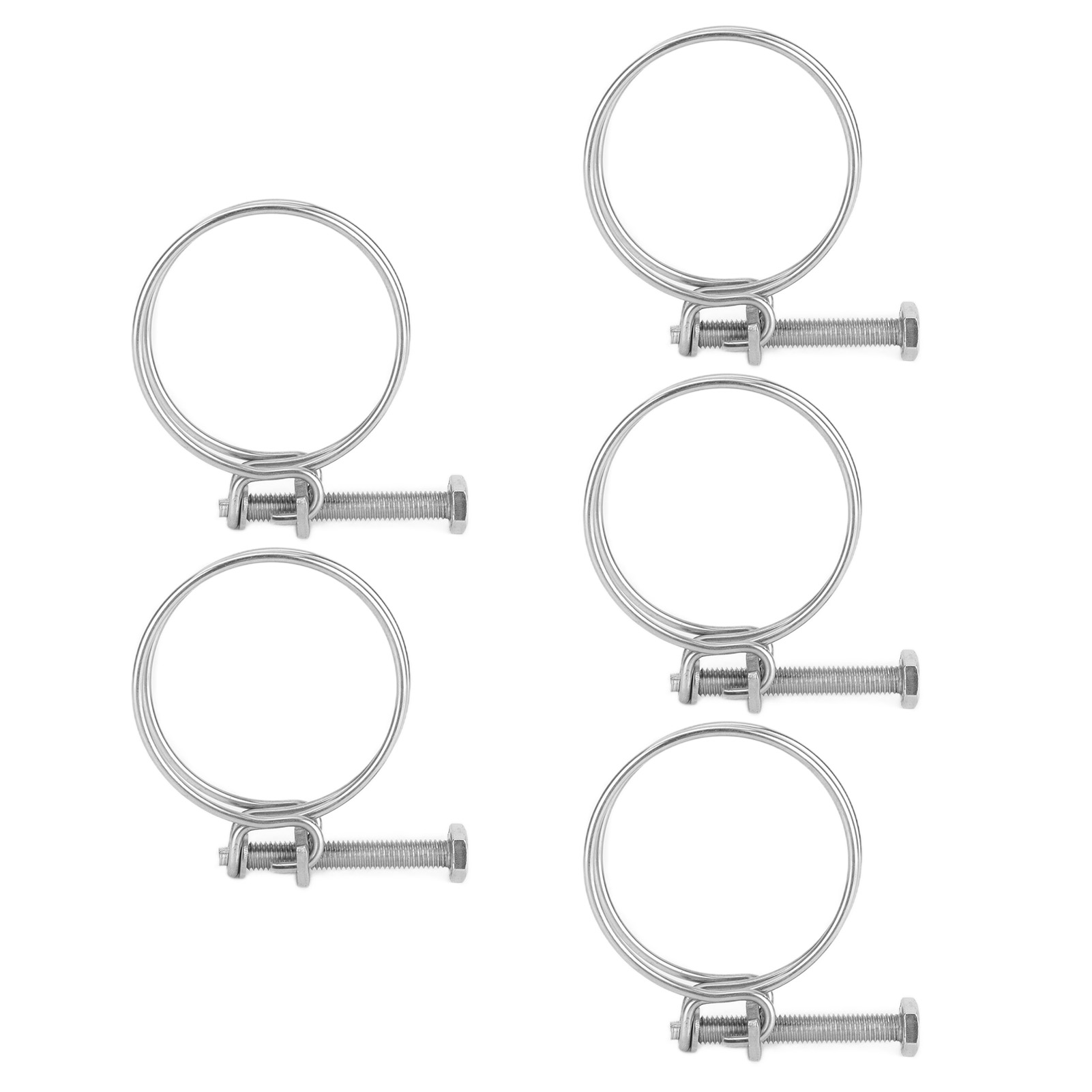 Set Mit 5 Verstellbaren Doppelschlauchschellen Aus Edelstahl, Für Industrie Und Haushalt, 65–70 Mm
