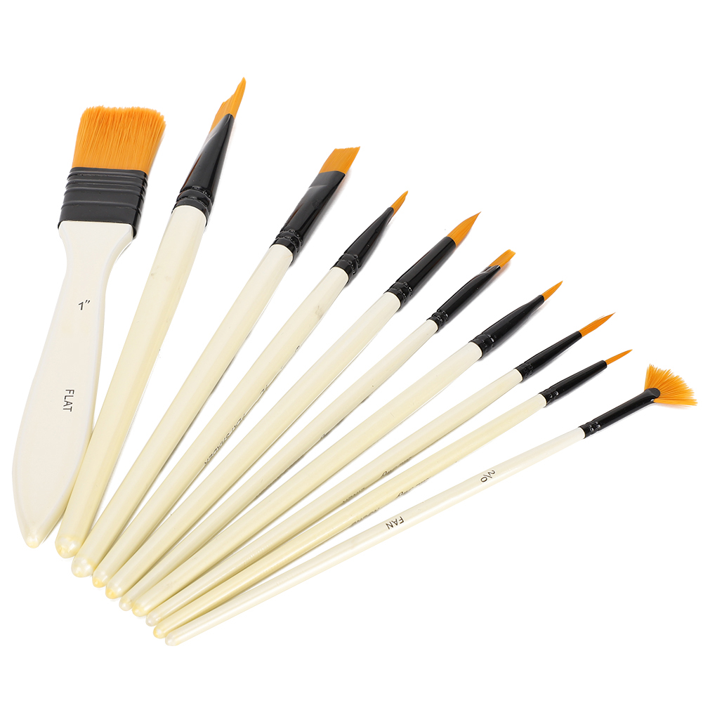 Set Mit 10 Nylonpinseln Und Aufbewahrungstasche Für Reinigungspinsel, Werkzeuge Für Aquarell-, Gouache- Und Acrylmalerei