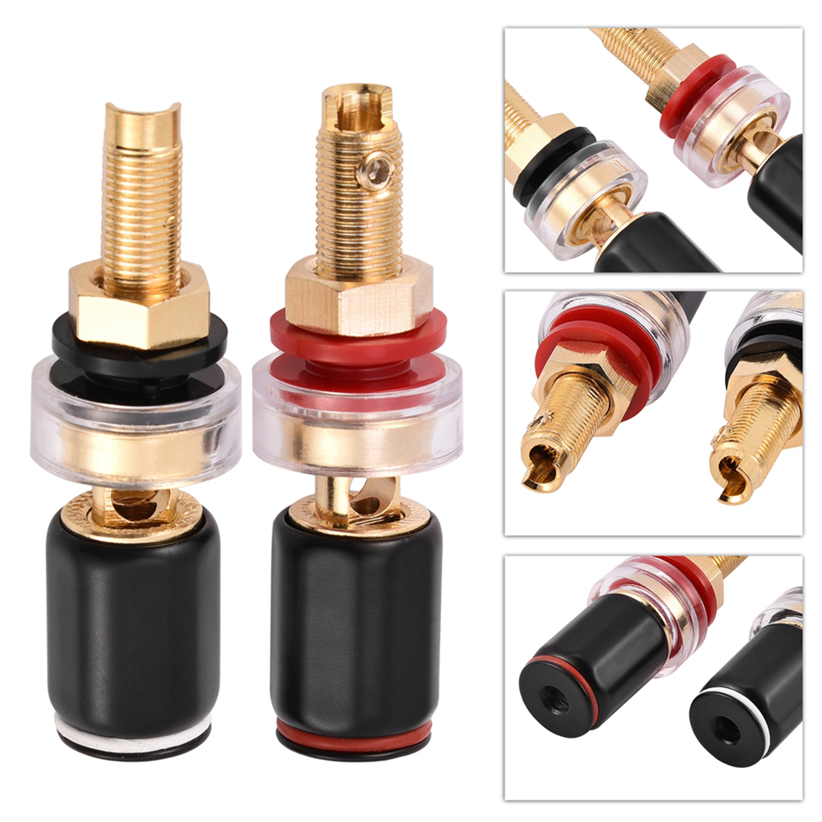 Satz Aus 2 Kupfer-lautsprecherverstärkerklemmen, Schwarz Und Rot, Lötfrei, Für 4-mm-bananenstecker.