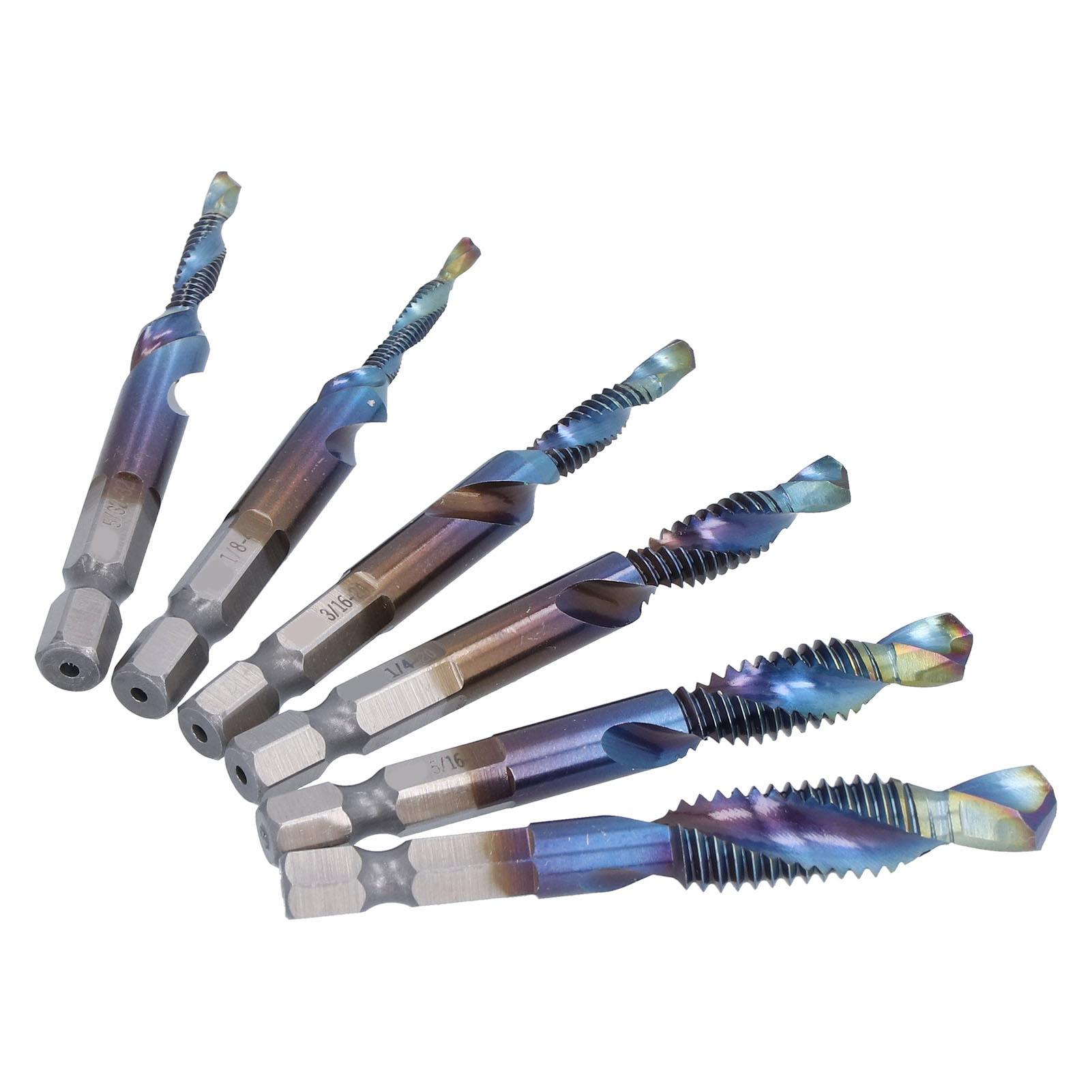 Set Mit 6 Multifunktionalen Spiralbohrern Aus Hochgeschwindigkeitsstahl Mit Sechskantschaft Zum Bohren, Gewindeschneiden Und Schneiden