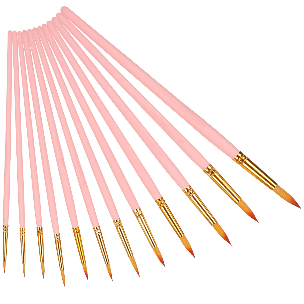 Set Mit 12 Aquarellpinseln, Malwerkzeugen, Künstlerbedarf, Weichen Nylonborsten, Rosa Stiel