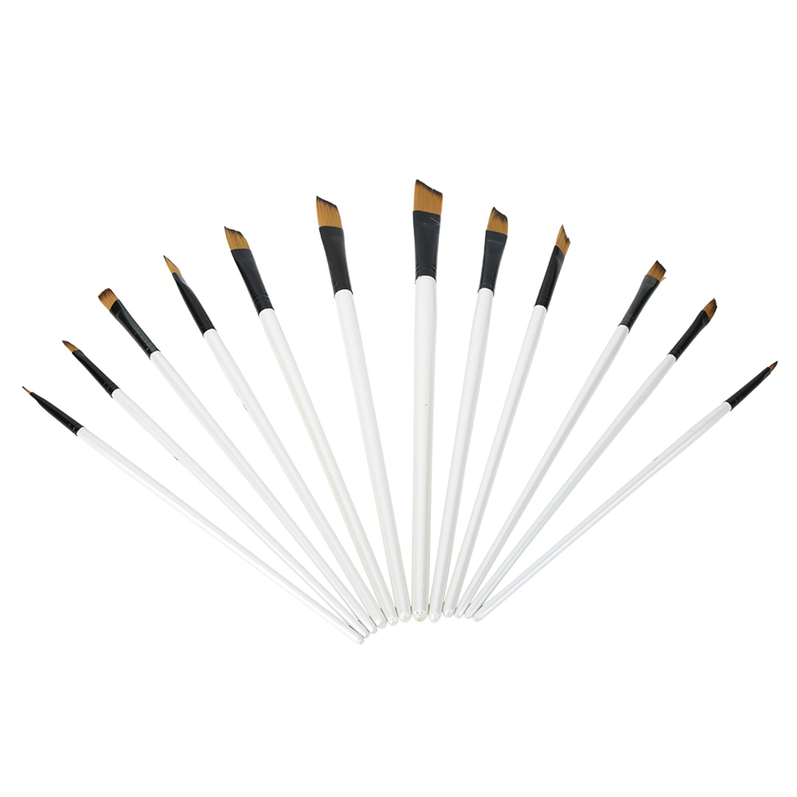 Set Mit 12 Pinseln, Perlmuttweißer Griff, Aquarellpinsel Aus Polypropylen (abgeschrägte Spitze)
