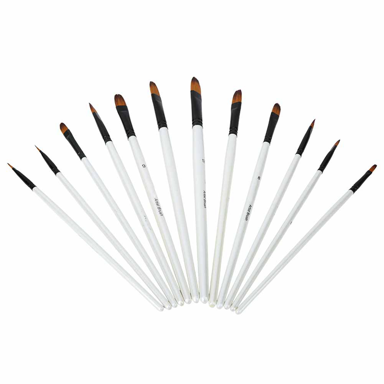 Set Mit 12 Pinseln, Perlmuttweißer Stiel, Aquarellpinsel Aus Polypropylen (filbertspitze)