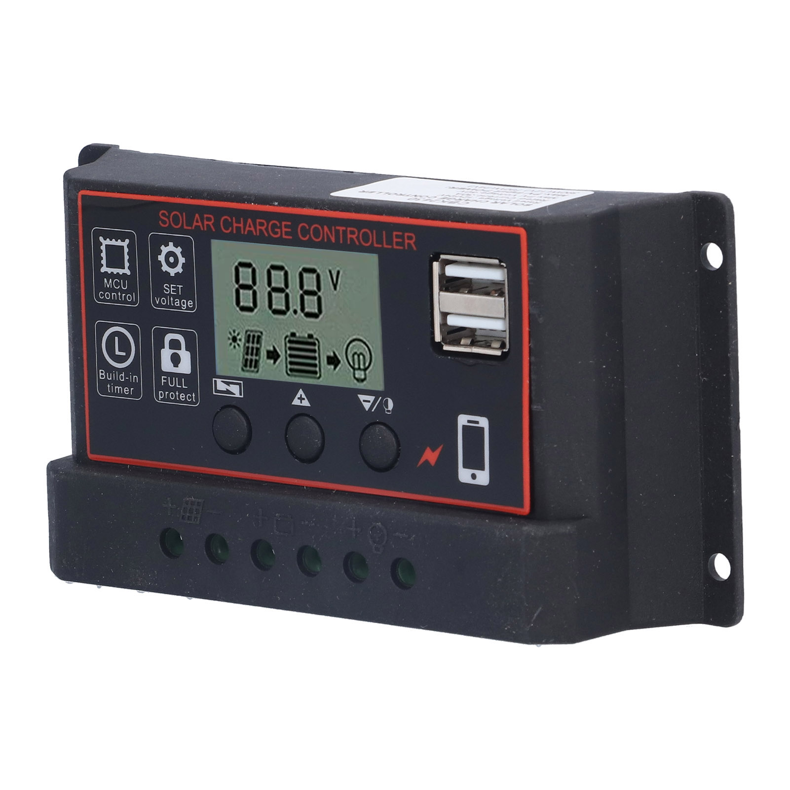 Solarladeregler, Intelligenter, Einstellbarer Photovoltaik-leistungsregler 12 V 24 V 10 A