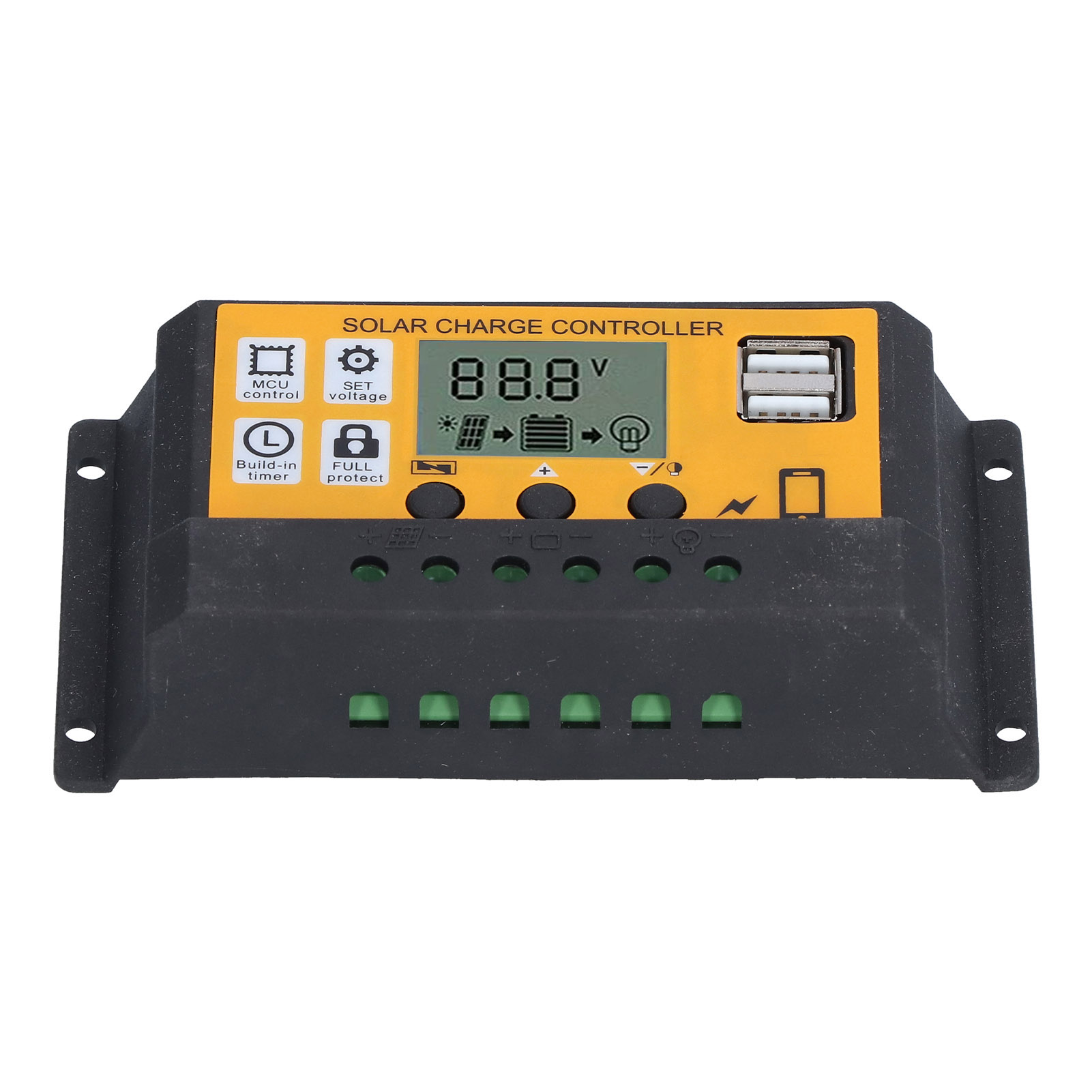 Solarladeregler, Intelligenter, Einstellbarer Photovoltaik-leistungsregler 12 V/24 V, 10 A, Gelb