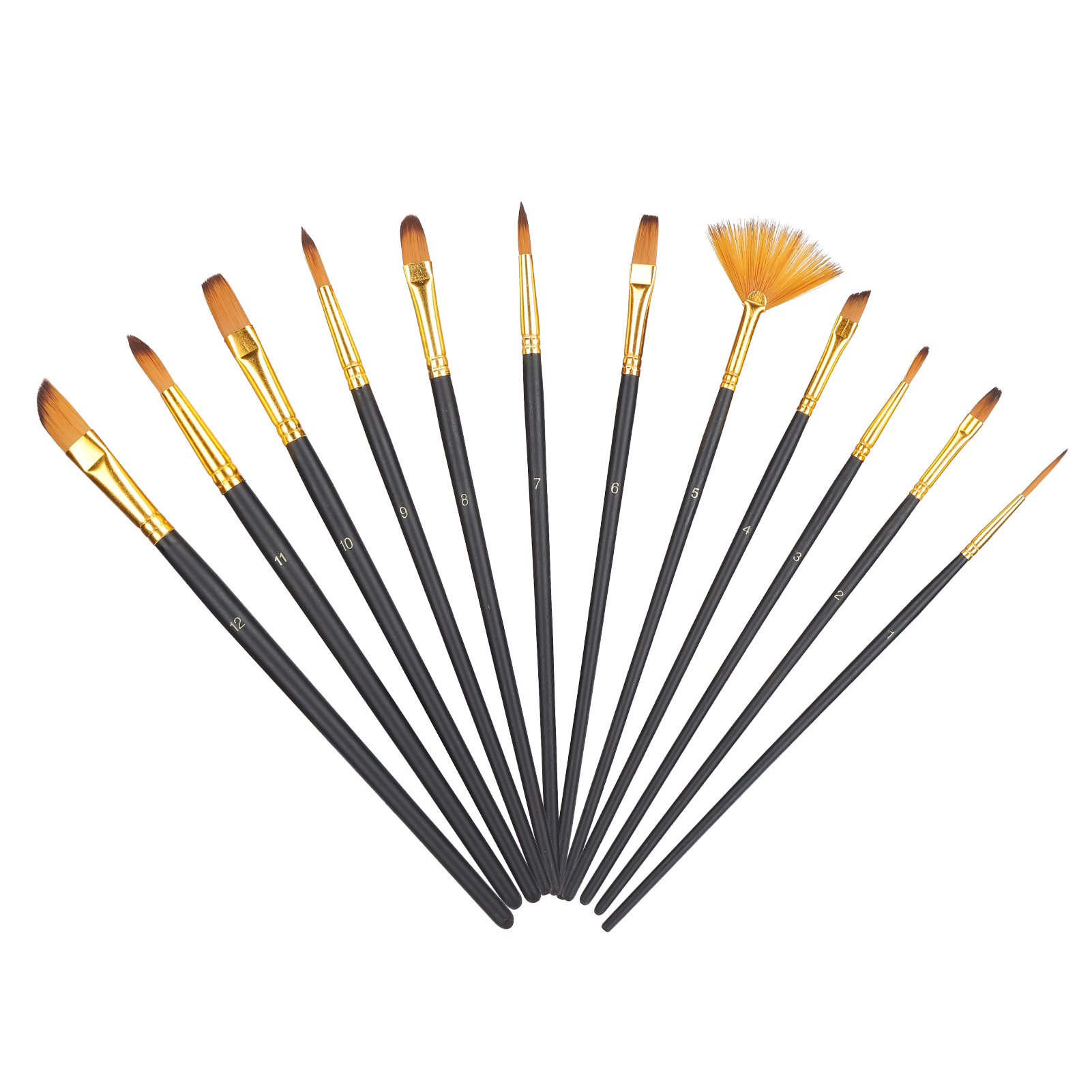Set Mit 12 Nylonborstenpinseln Für Professionelle Künstler, Geeignet Für Die Aquarellmalerei.