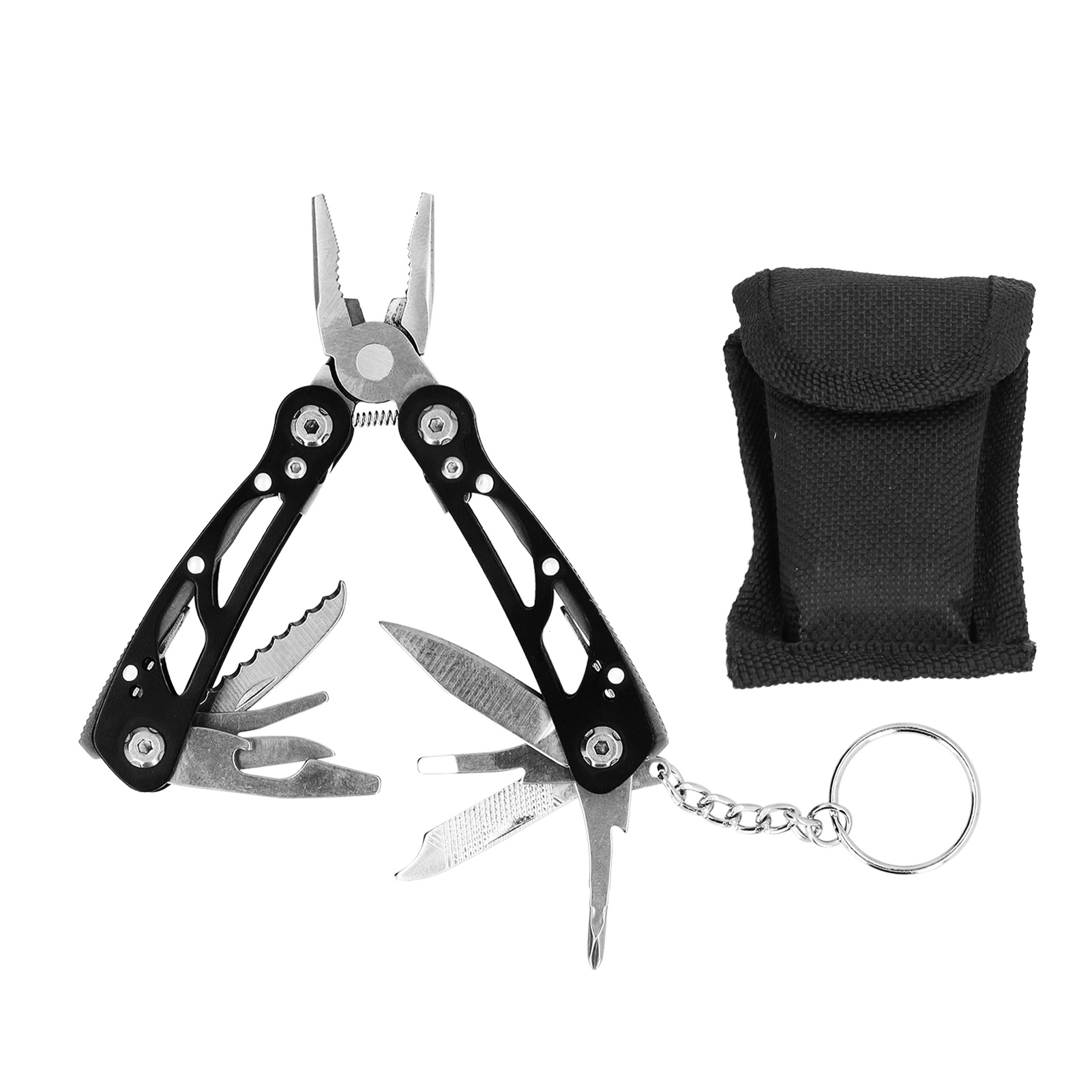 Multifunktionale Klappzange, Mini-multitool, Edc-schlüsselanhänger, Bedienungsanleitung, Schwarz