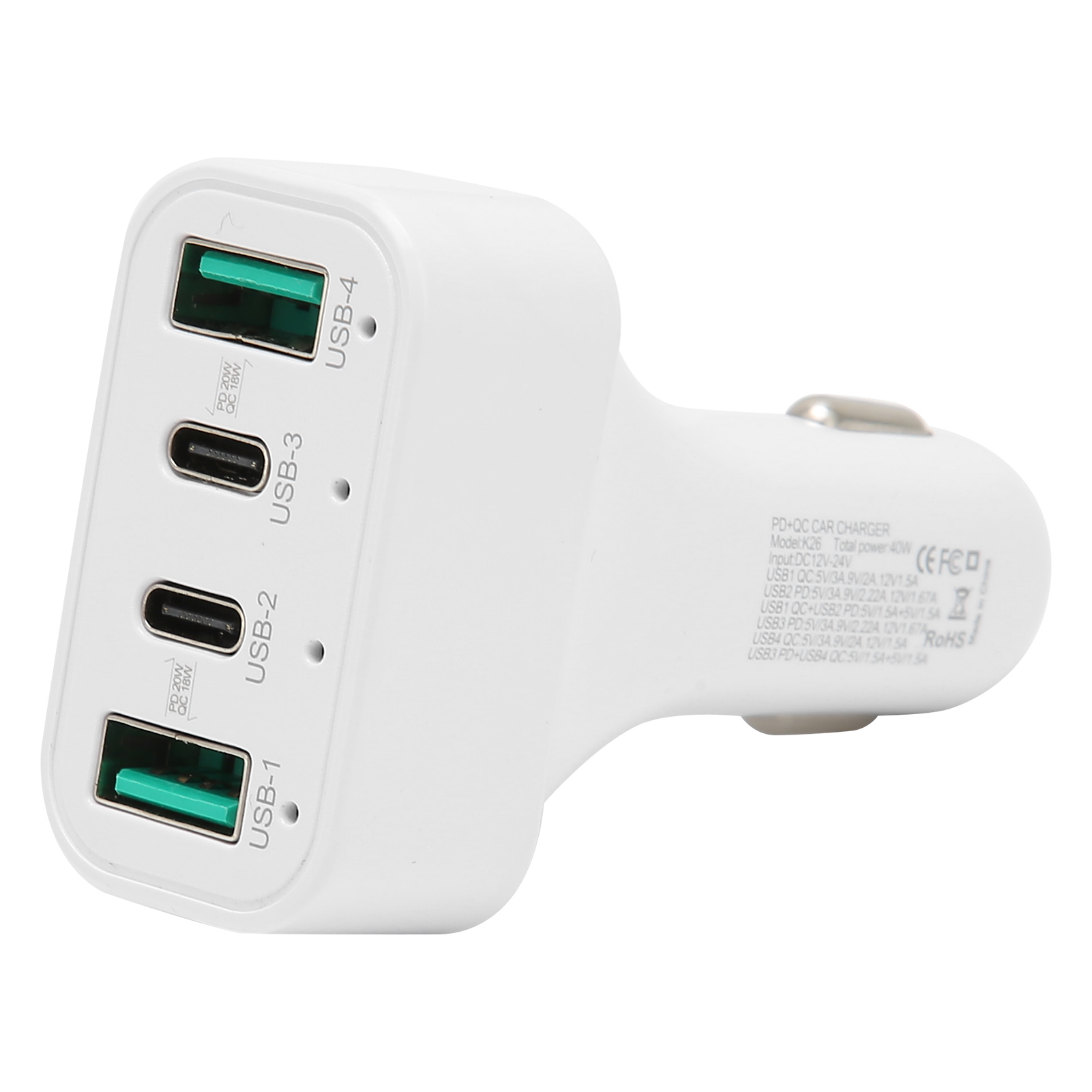 40w Usb-c Schnell-autoladegerät, Zigarettenanzünderadapter Mit 4 Usb-c- Und Usb-a-anschlüssen, Pd- Und Qc3.0-kompatibel.