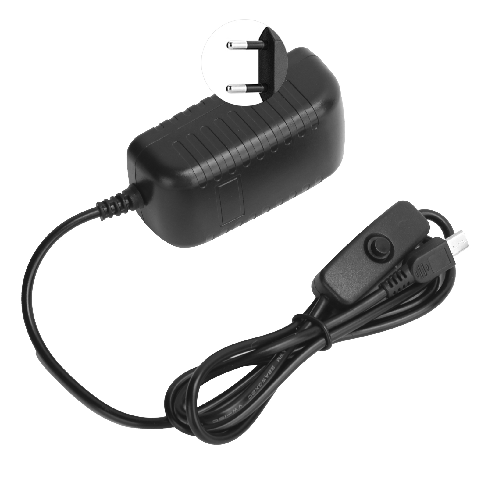 5v 3a Netzteil Für Raspberry Pi Mit Druckknopf, Integriertem Micro-usb-adapter Und 100-240v Eu-stecker
