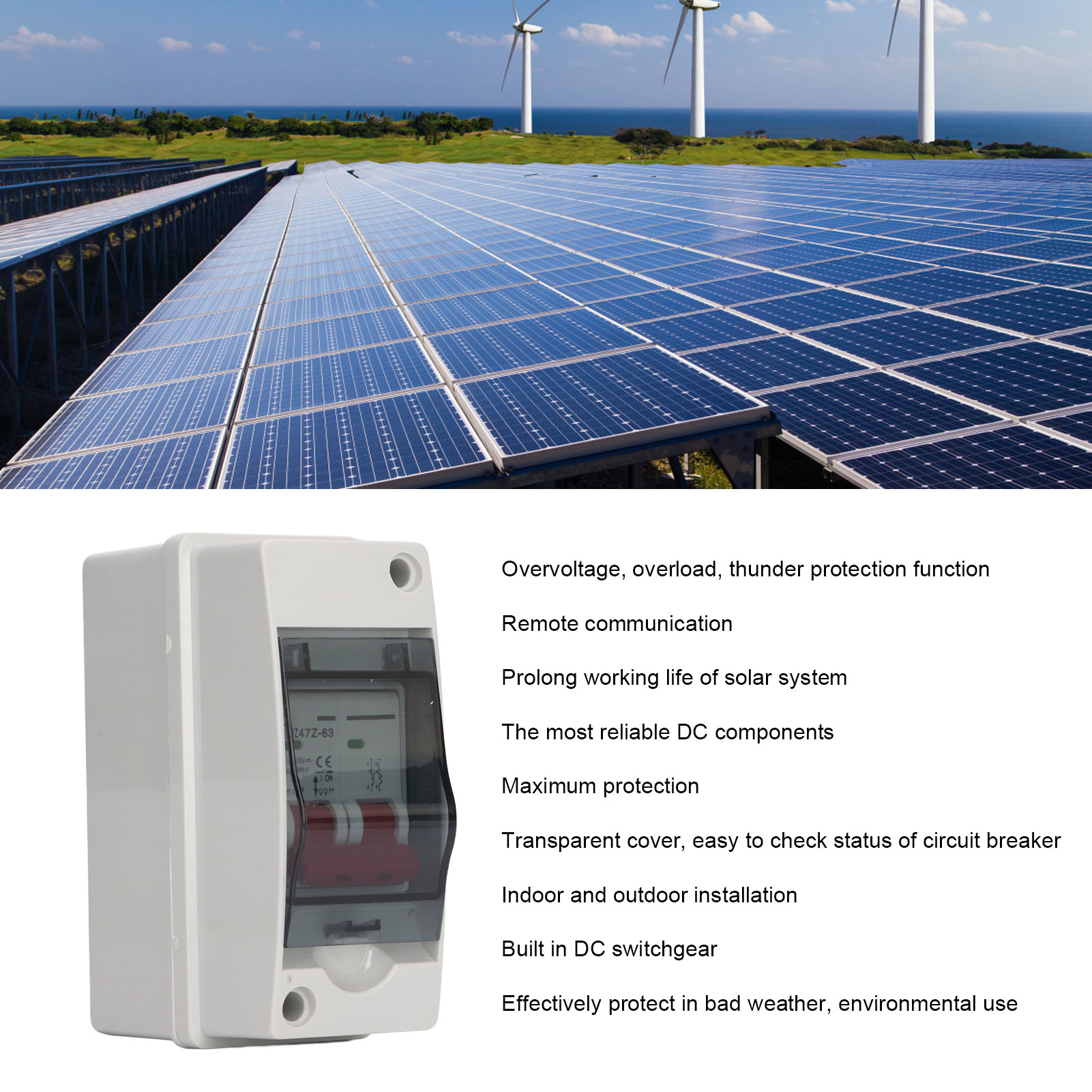 Photovoltaik-trennschalter, Photovoltaik-leistungsschalter, Miniatur-leistungsschalterkasten Für Wohnmobile, 500 V Dc, Ip65 Wasserdicht, 63 A