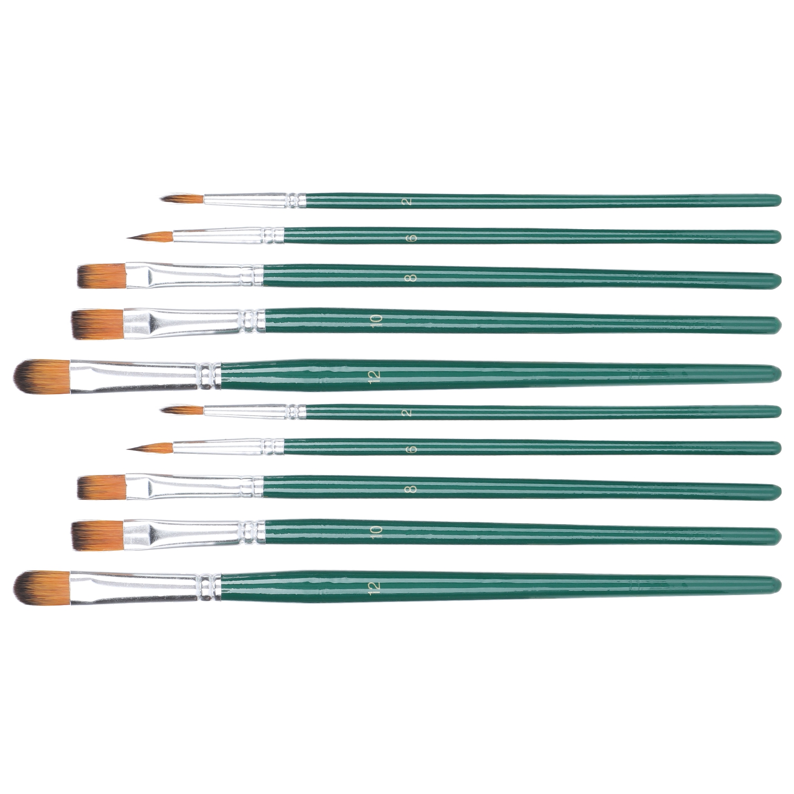 Set Mit 10 Künstlerpinseln Für Öl-, Acryl-, Aquarell- Und Gouachemalerei (grün)