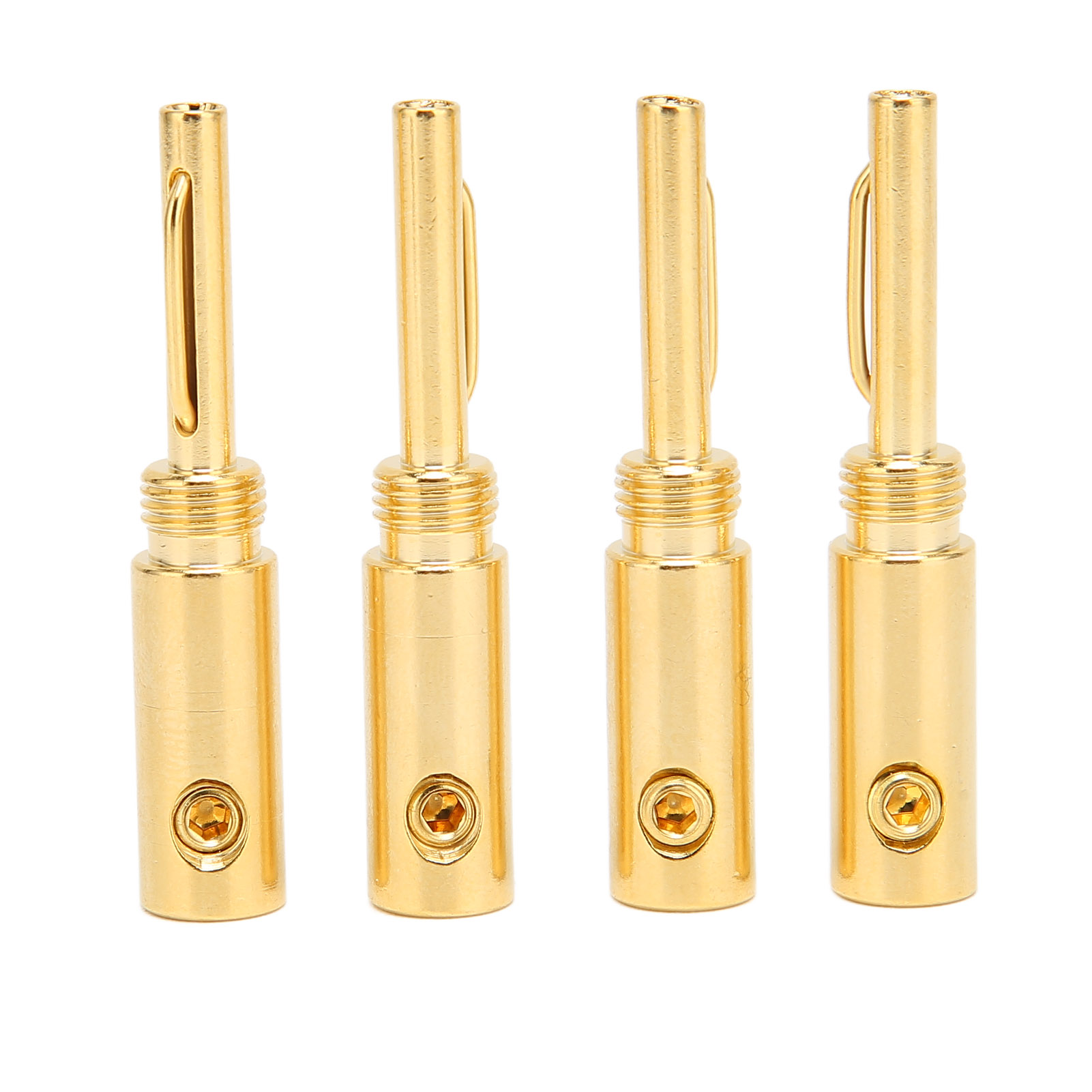 Set Aus 4 Vergoldeten Bananensteckern Mit Offener Schraube Für Verstärker Und Lautsprecher, Für Kabel Mit 4 Mm Durchmesser.