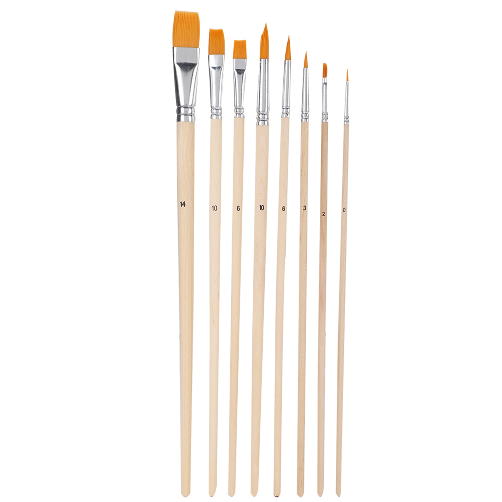 Set Mit 8 Flachen Nylonpinseln Mit Holzgriffen, Für Aquarell-, Acryl-, Gouache- Und Ölmalerei