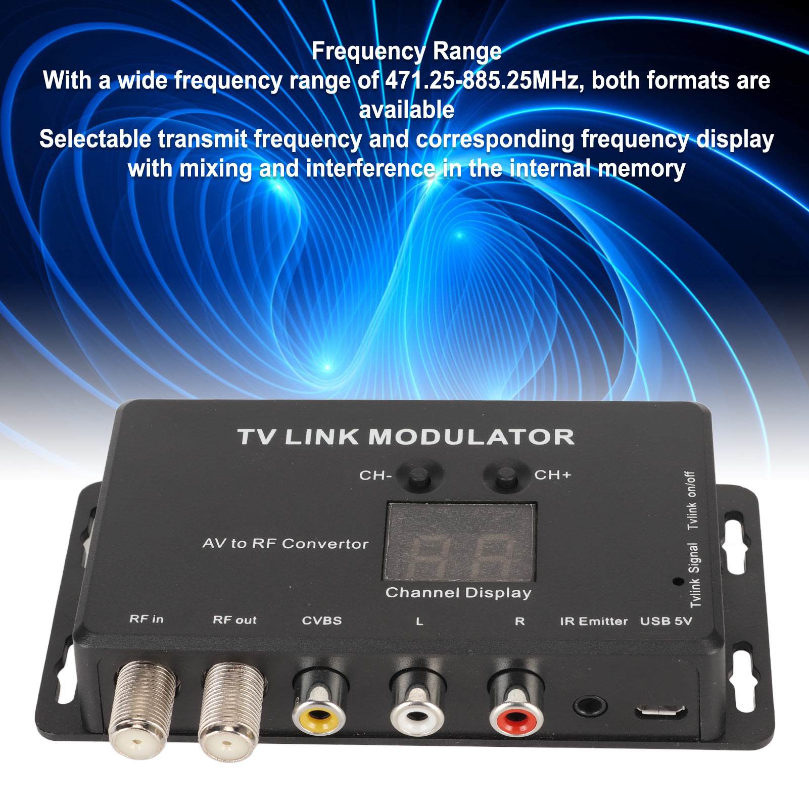 Uhf-tv-link-modulator 471,25–885,25 Mhz, Pal- Und Ntsc-kompatibel, Av-zu-hf-wandler, Ir-extender Mit Ir-rückkanal