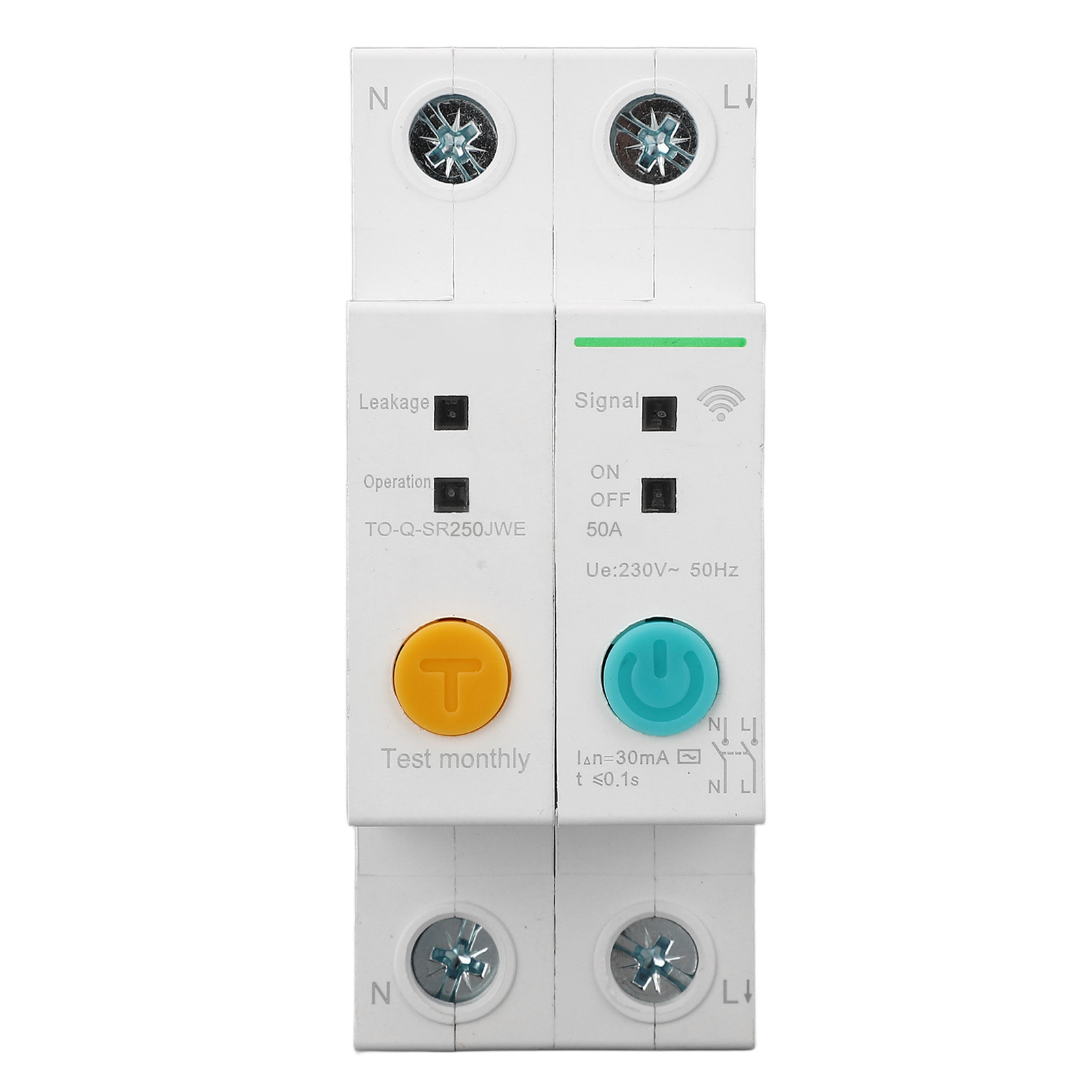 2-poliger 50-a-30-ma-leistungsschalter Mit Wlan-anbindung, Fehlerstromschutz, Fernsteuerung Per App, Intelligenter Zeitschaltuhr, 230 V