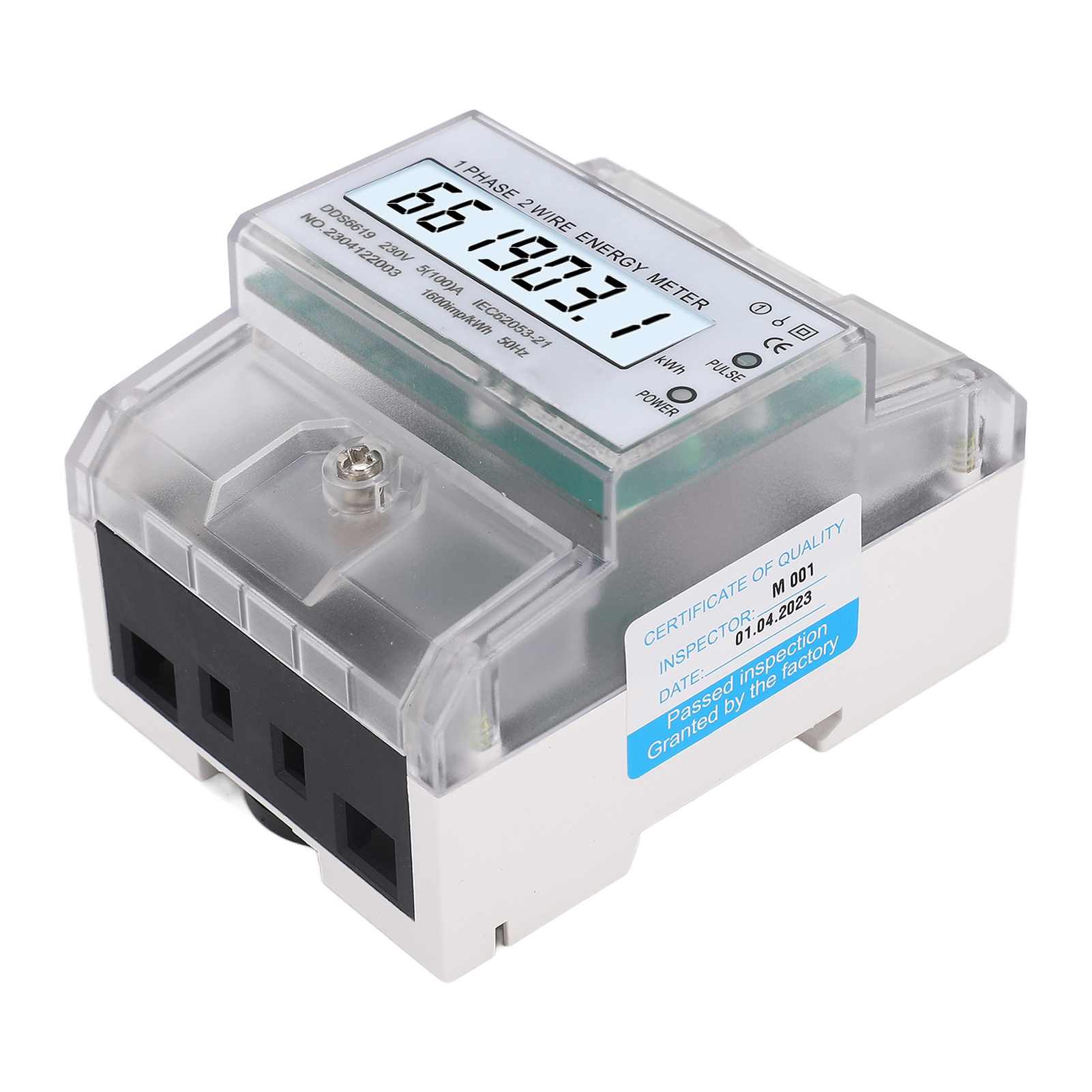 Einphasiger 2-leiter-digital-energiezähler (kwh, Watt), Din-schienenmontage, Hintergrundbeleuchtetes Lcd-display, 230 V Ac, 5 (100) A