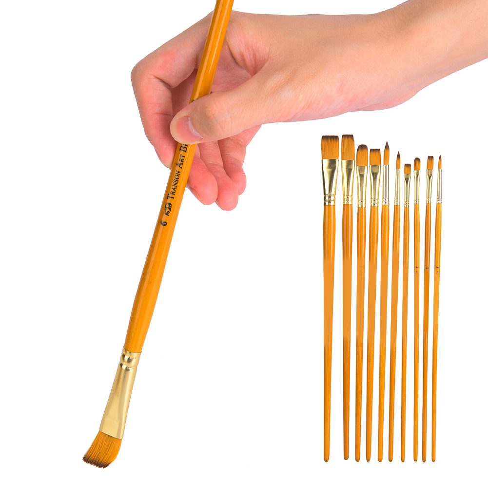 Set Mit 10 Gelben Nylonborstenpinseln Zum Malen, Gouache- Und Aquarellmalen, Künstlerbedarf