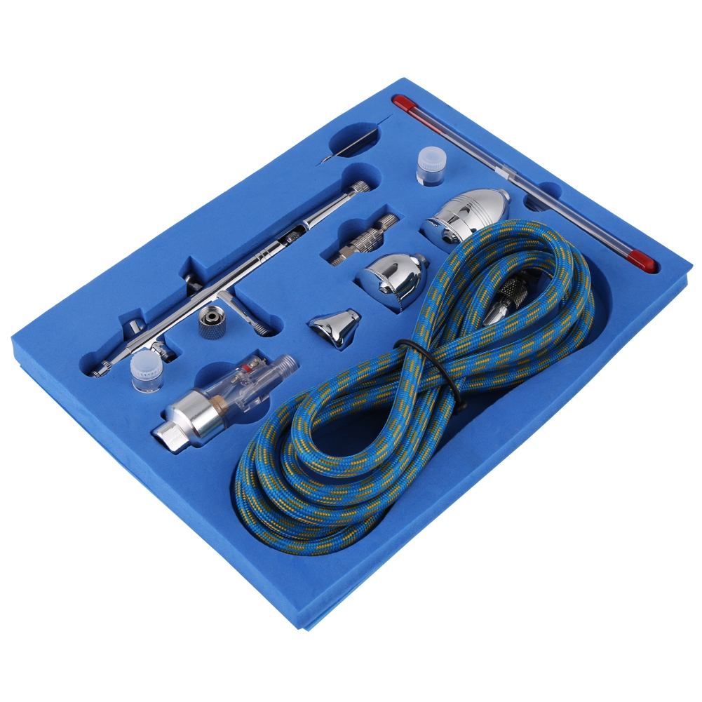 Airbrush-farbpistolen-set Mit 0,3 Mm, 0,2 Mm Und 0,5 Mm Düsen, 2 Cc, 5 Cc Und 13 Cc Bechern Und Schläuchen.