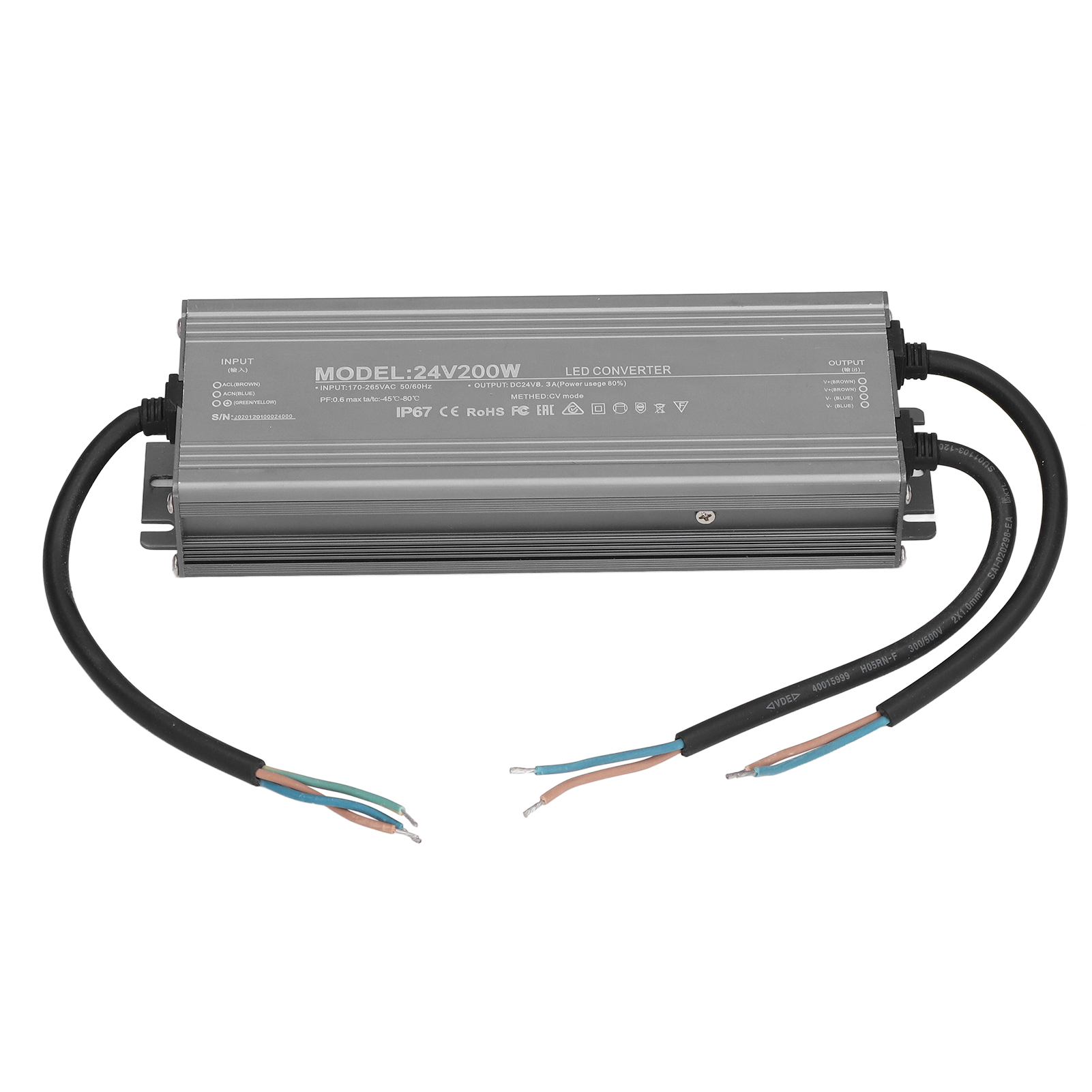 Ip67 Wasserdichtes Netzteil Für Leds, 200 W Ac 170–265 V/24 V Beleuchtungstransformator, 8,3 A