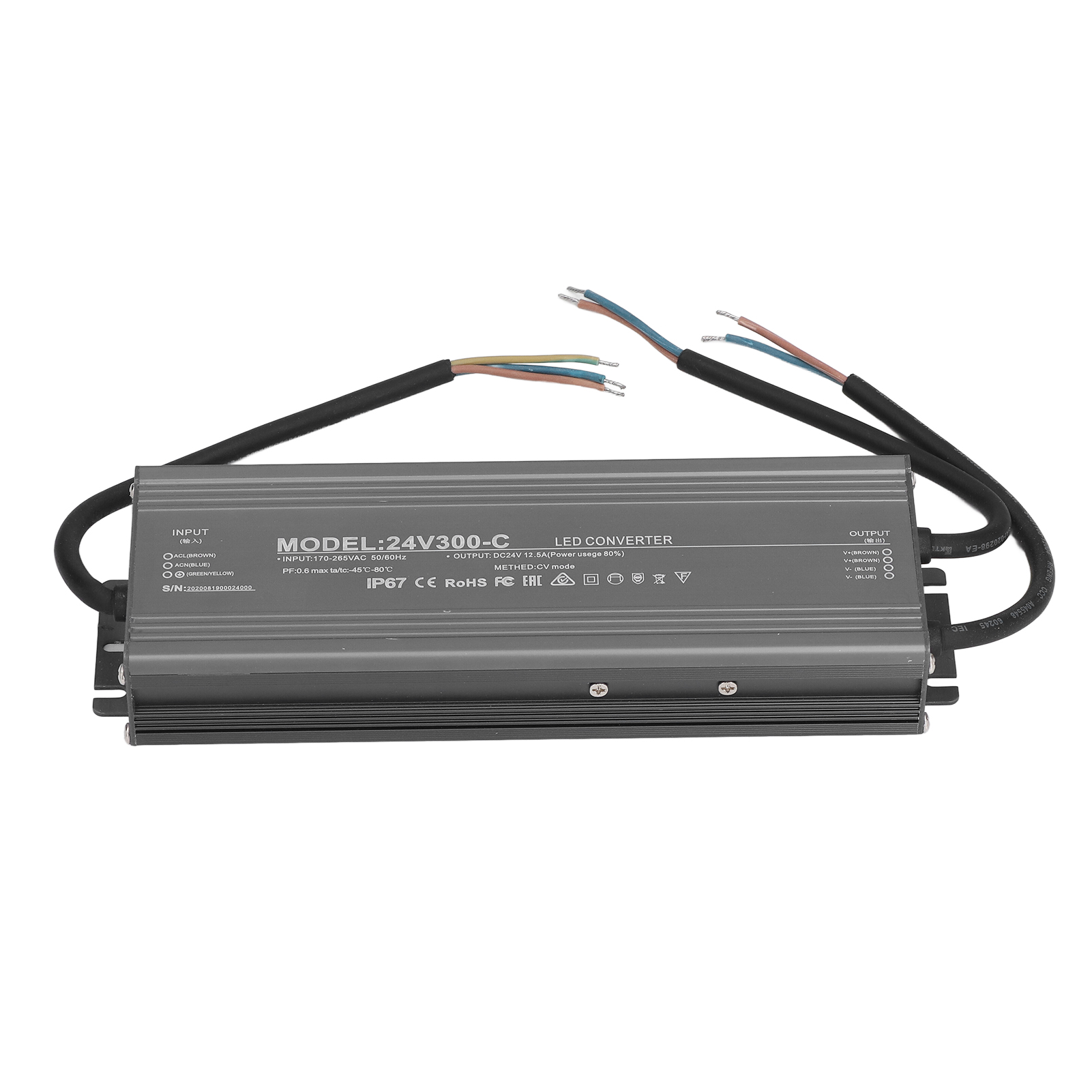 Ip67 Wasserdichtes Led-netzteil Mit Konstantspannung Für Leuchtreklamen, 300 W, Wechselstrom 170–265 V/24 V, 12,5 A
