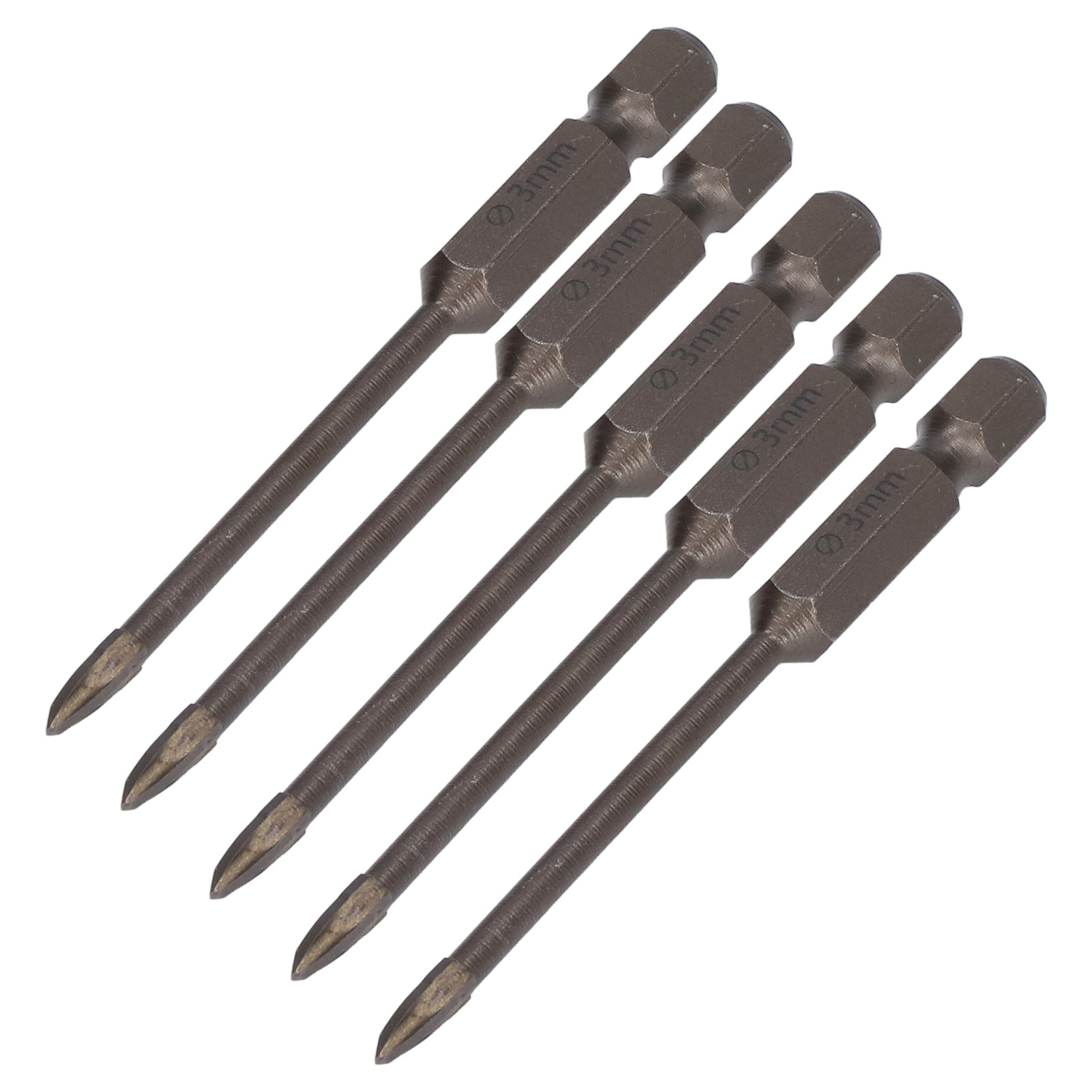 Set Mit 5 6,35 Mm (1/4 Zoll) Sechskant-kreuzschlitzbohrern Für Fliesen, Glas, Keramik Und Beton, 3 Mm Hartmetallwerkzeug