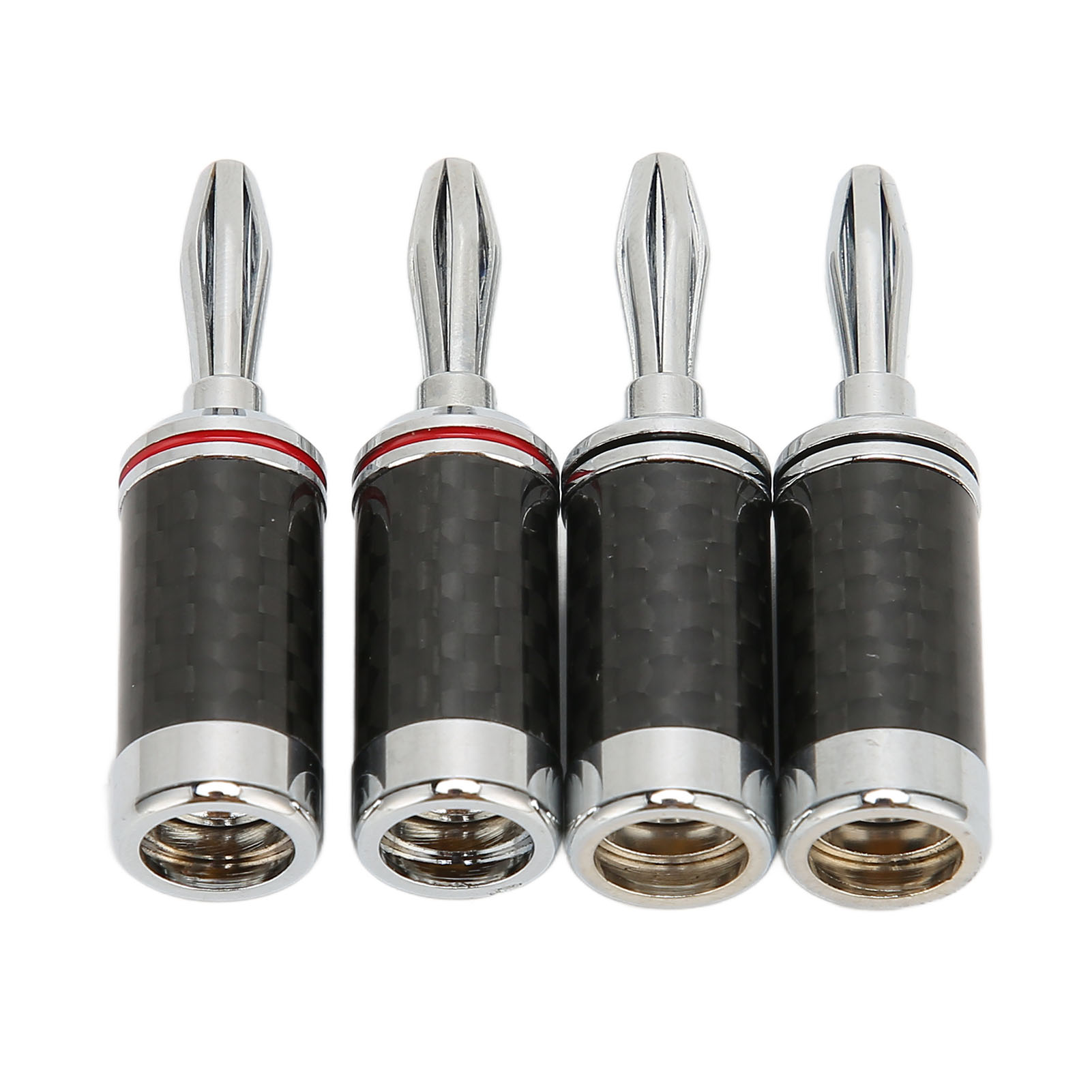 Set Aus 4 Verchromten Bananensteckern Aus Messing, Gehäuse Aus Schwarzer Kohlefaser, 6-polige Anschlüsse Für Lautsprecherkabel Mit 5 Mm Durchmesser.