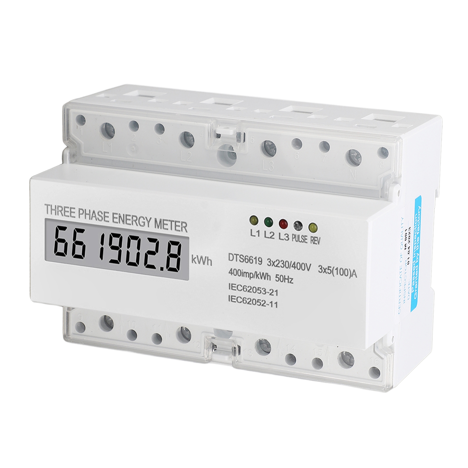 Dreiphasen-energiezähler, Din-schienenmontage, Lcd-anzeige, 230 V/400 V, 5 Bis 100 A