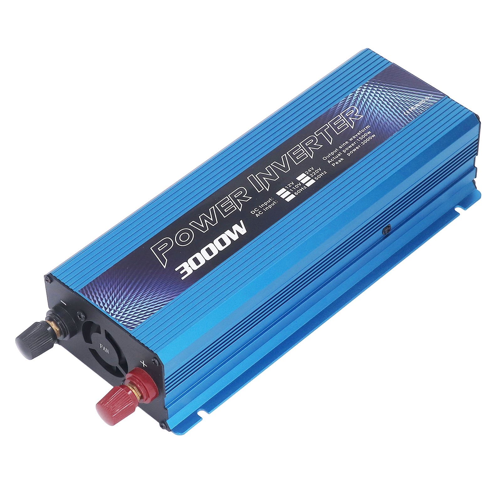 Sinus-wechselrichter Für Das Auto Mit Usb-anschluss Und Lüfter, 3000 W, 12 V Dc Auf 110 V Ac, Blau, 60 Hz