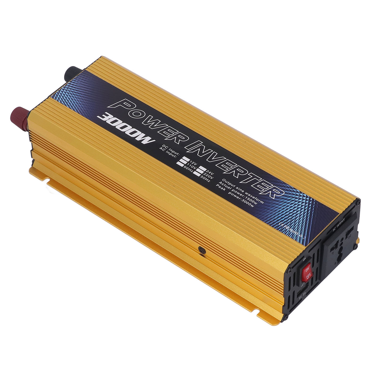 Reiner Sinus-wechselrichter Für Fahrzeuge Mit Usb-anschluss Und Lüfter, 3000 W, 12 V Dc Auf 110 V Ac, 60 Hz, Vergoldet