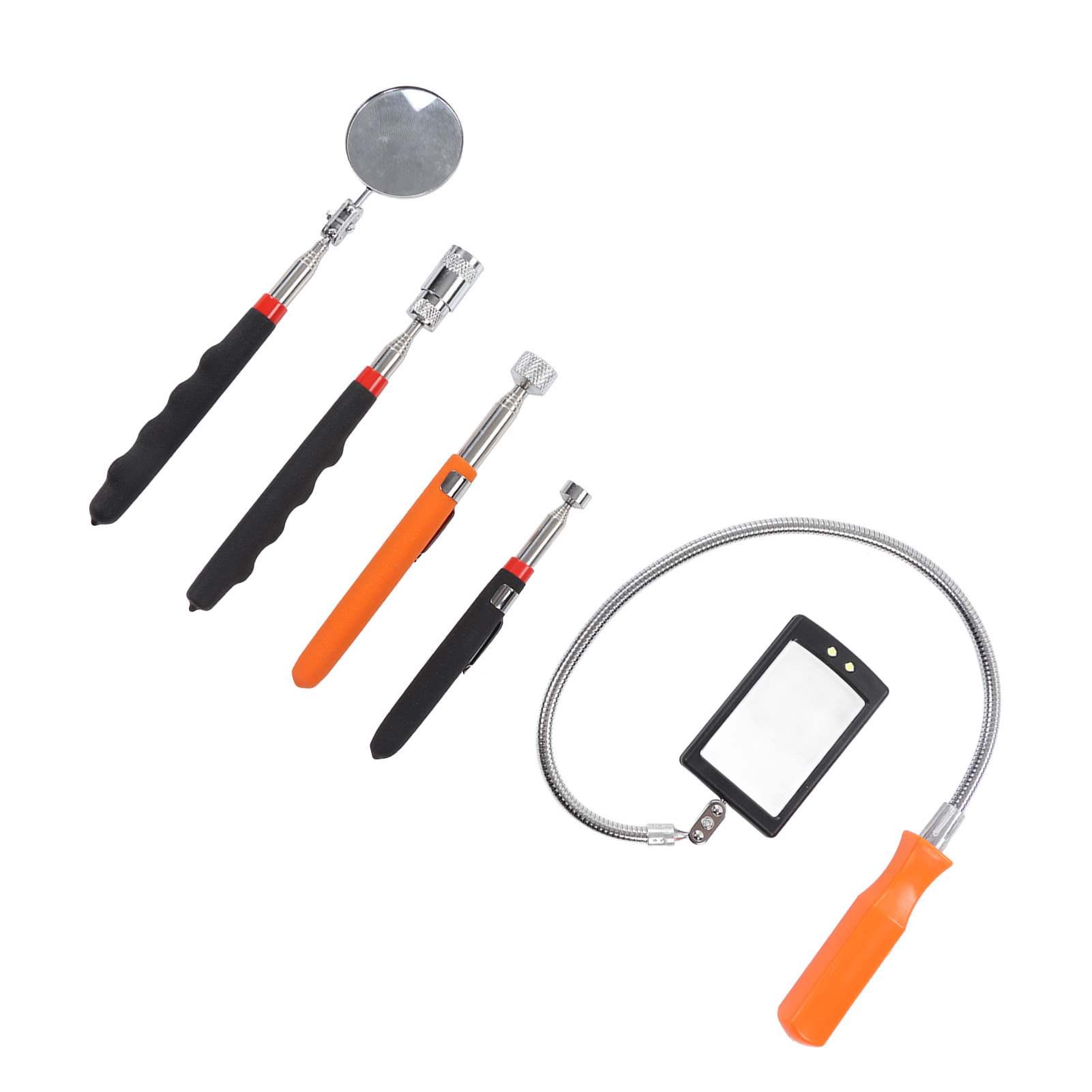 5-teiliges Teleskopisches Magnethebewerkzeug, 360°-drehung, Stoßfest, Mit Integrierter Led.