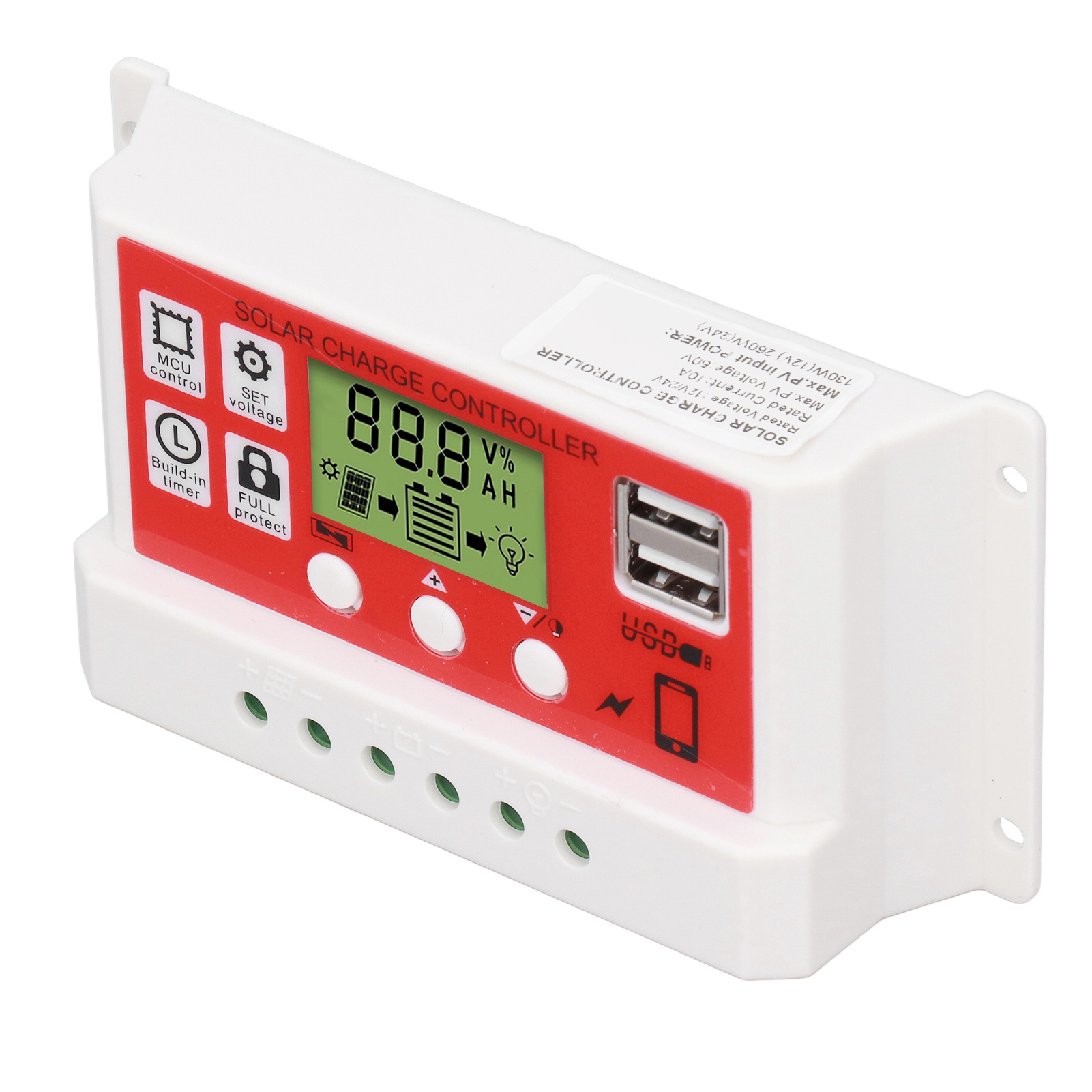 Pwm-solarladeregler Für Photovoltaik-lithiumbatterien, Lcd-anzeige, 12 V/24 V, 10 A