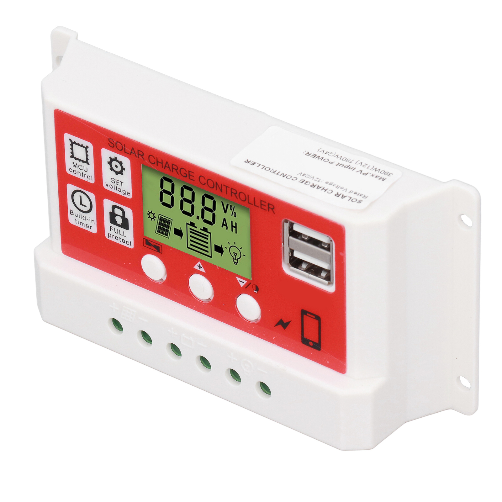 Pwm-solarladeregler Für Photovoltaik-lithiumbatterien, Lcd-anzeige, 12 V/24 V, 30 A