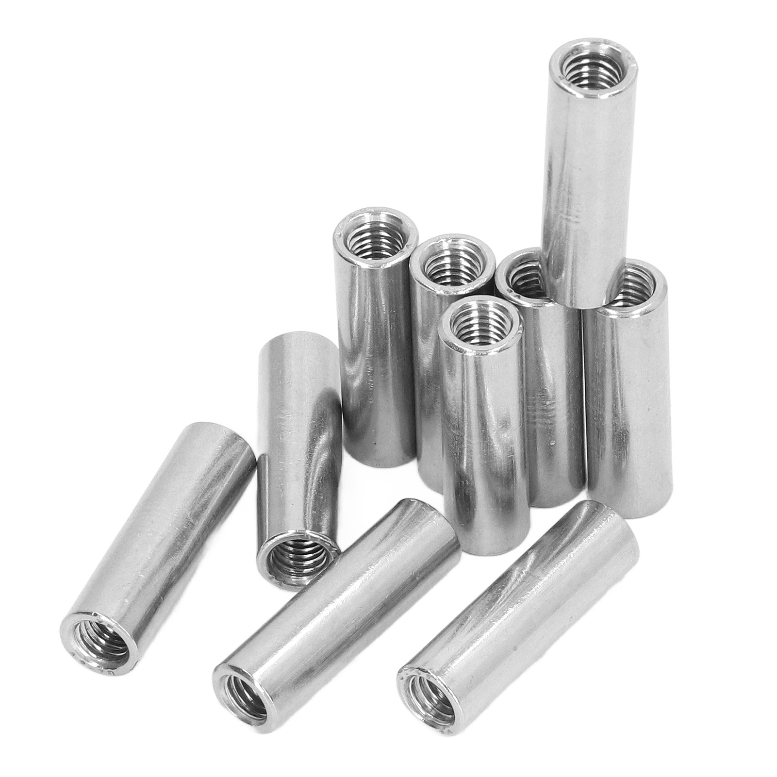 Packung Mit 10 Weiblichen Verbindungsmuttern M8 X 1,25, Länge 40 Mm, Runde Form.