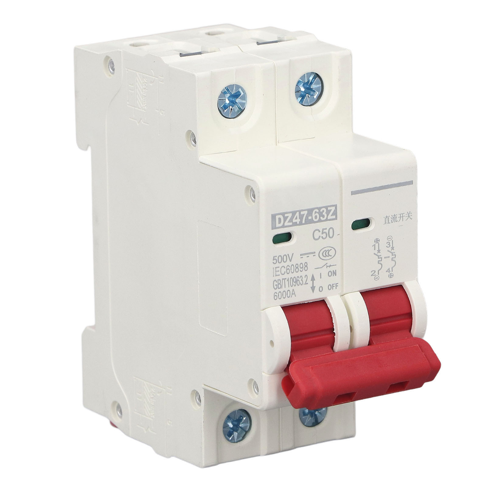 Miniatur-gleichstrom-leistungsschalter Dz47 63z C50 2p 50 A Für 500-v-gleichstrom-photovoltaikanlagen