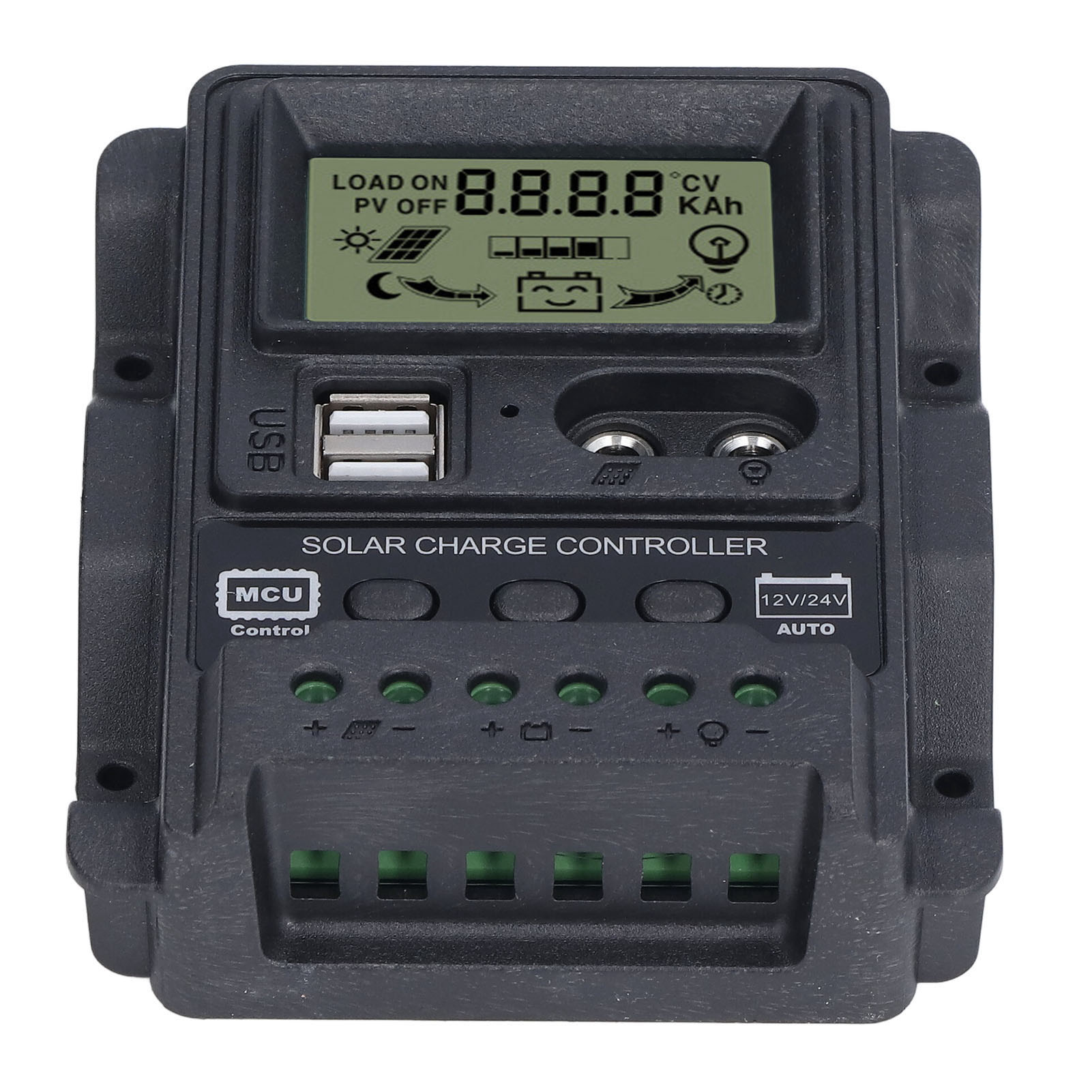 Dualer Usb-solarladeregler Mit Abs-lcd-bildschirm, Pwm-laderegelung Und Lichtsteuerung, 12 V/24 V, 10 A, 130 W/260 W