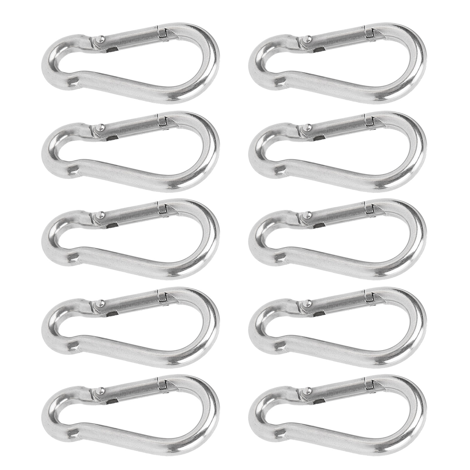 Packung Mit 10 Federbelasteten Karabinerhaken Aus Edelstahl Für Sicherheitsseile Und Aufhängungszubehör.