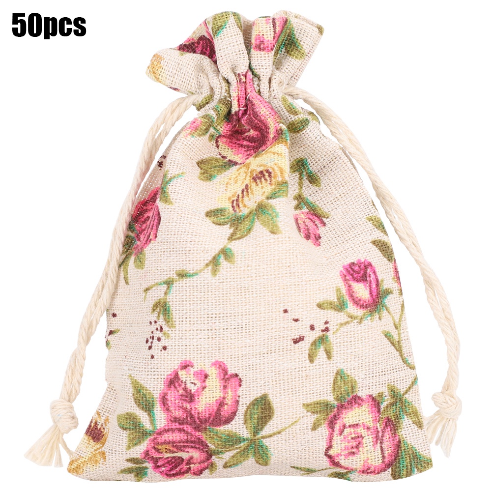 50 Jutebeutel Mit Kordelzug Und Blumenmuster, Zum Verpacken Von Schmuck, Partyartikeln (weihnachten, Hochzeiten Usw.).