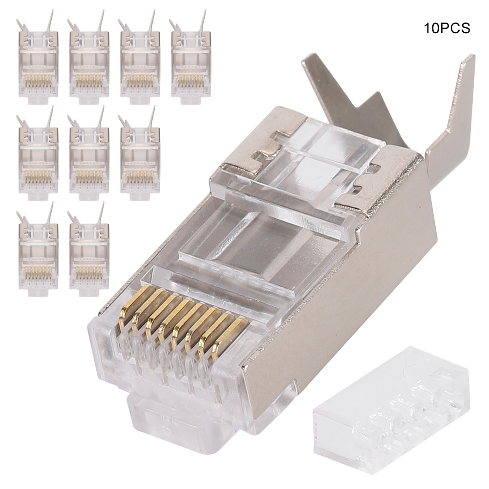 Packung Mit 10 Geschirmten Cat7 30gip 8p8c Rj45-steckern Für Netzwerkkommunikationsserver Und Rj45-ethernetkabel