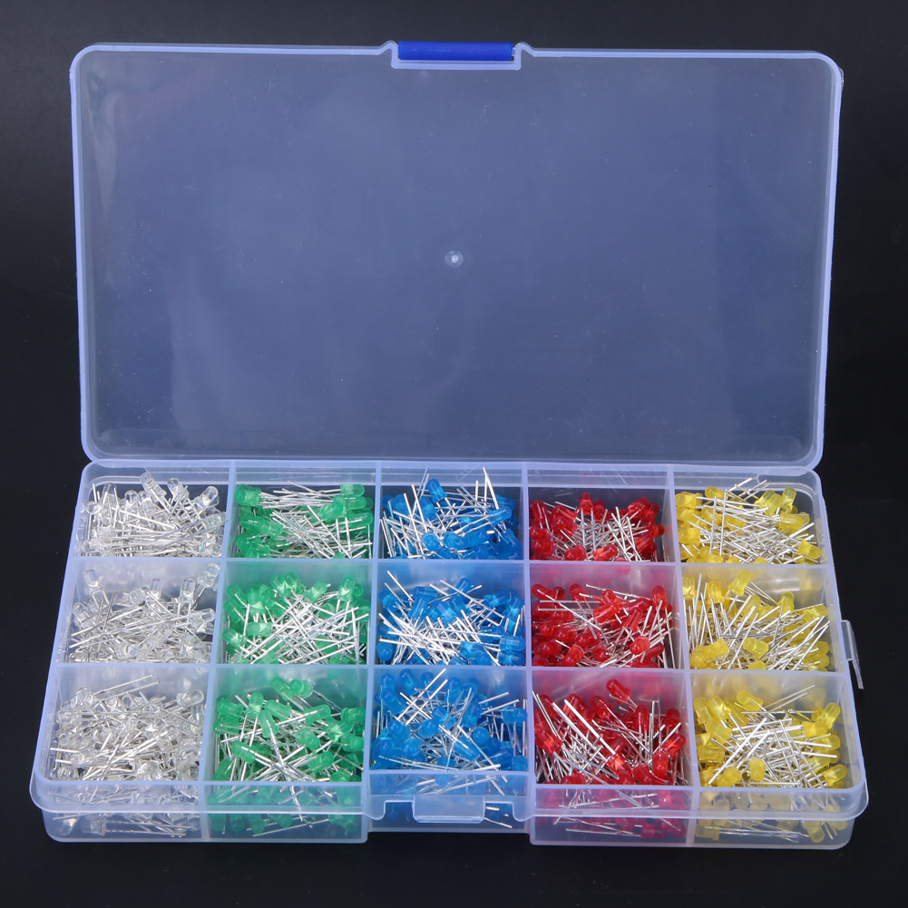 Set Mit 1000 3-mm-leds In Verschiedenen Farben (rot, Gelb, Blau, Grün, Weiß) In Einer Box